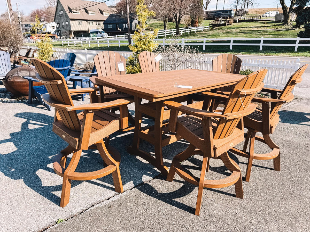 Bayshore outdoor pub table with six matching swivel chairs in brown - outdoor patio furniture