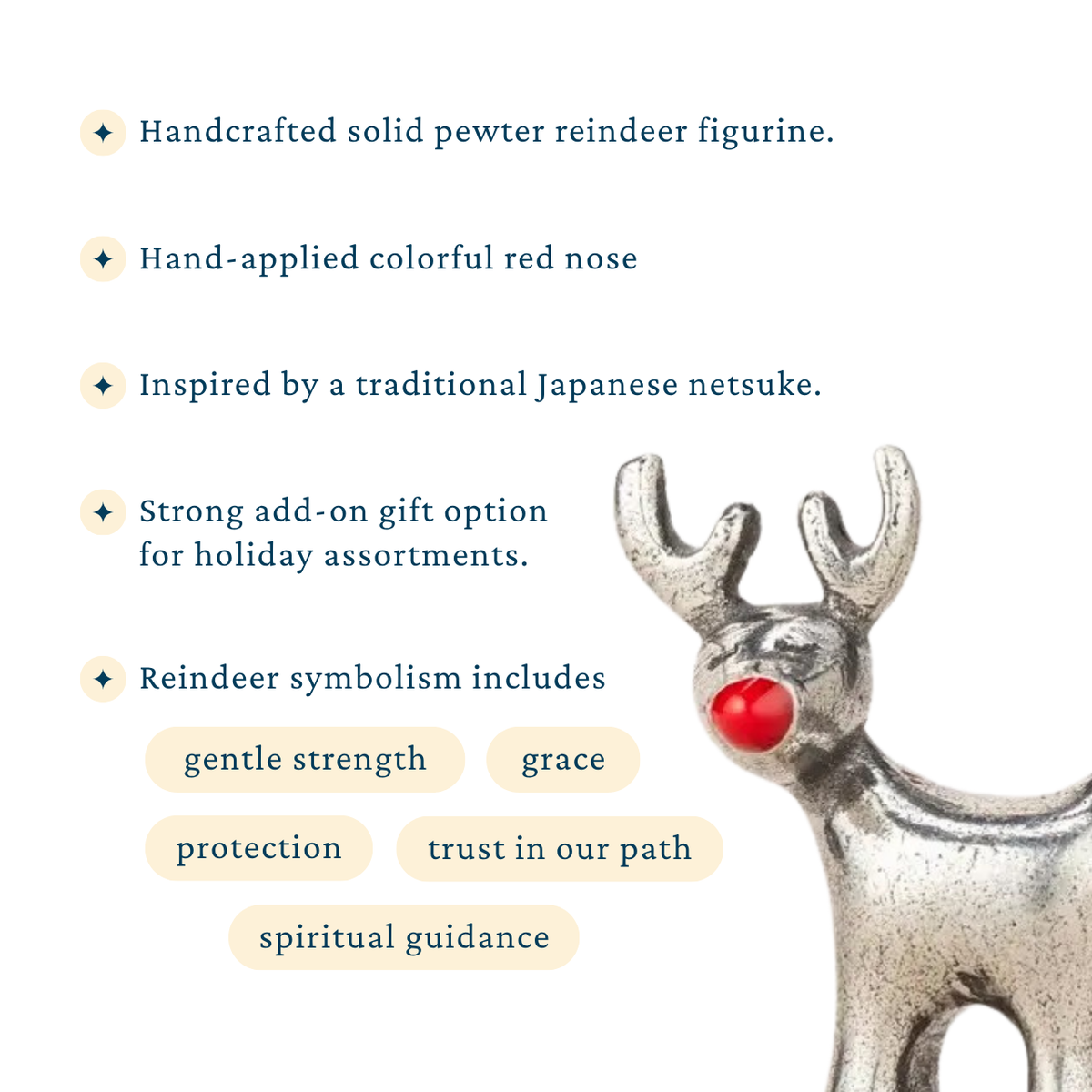 Reindeer Netsuke | Pewter Figurine | Holiday Collectible