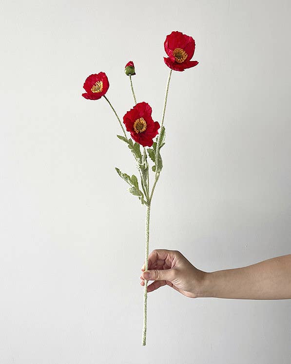 22'' Single Flocked Floral Poppy Spray