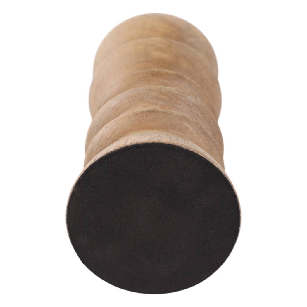 Taper Holder - Tan Wood/Metal Modern Totem Carved, 6 in.