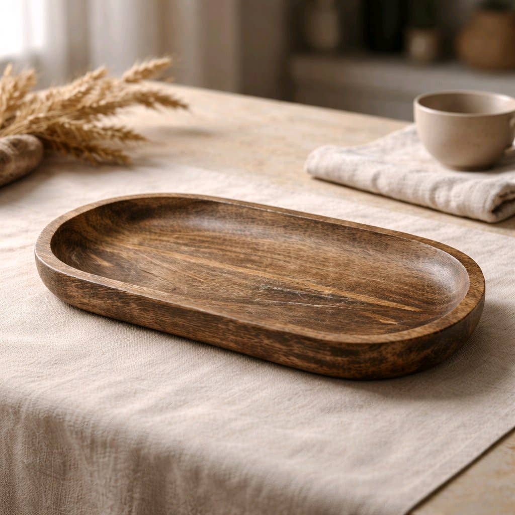 Dark Wood Oval Tray 18x8x1in