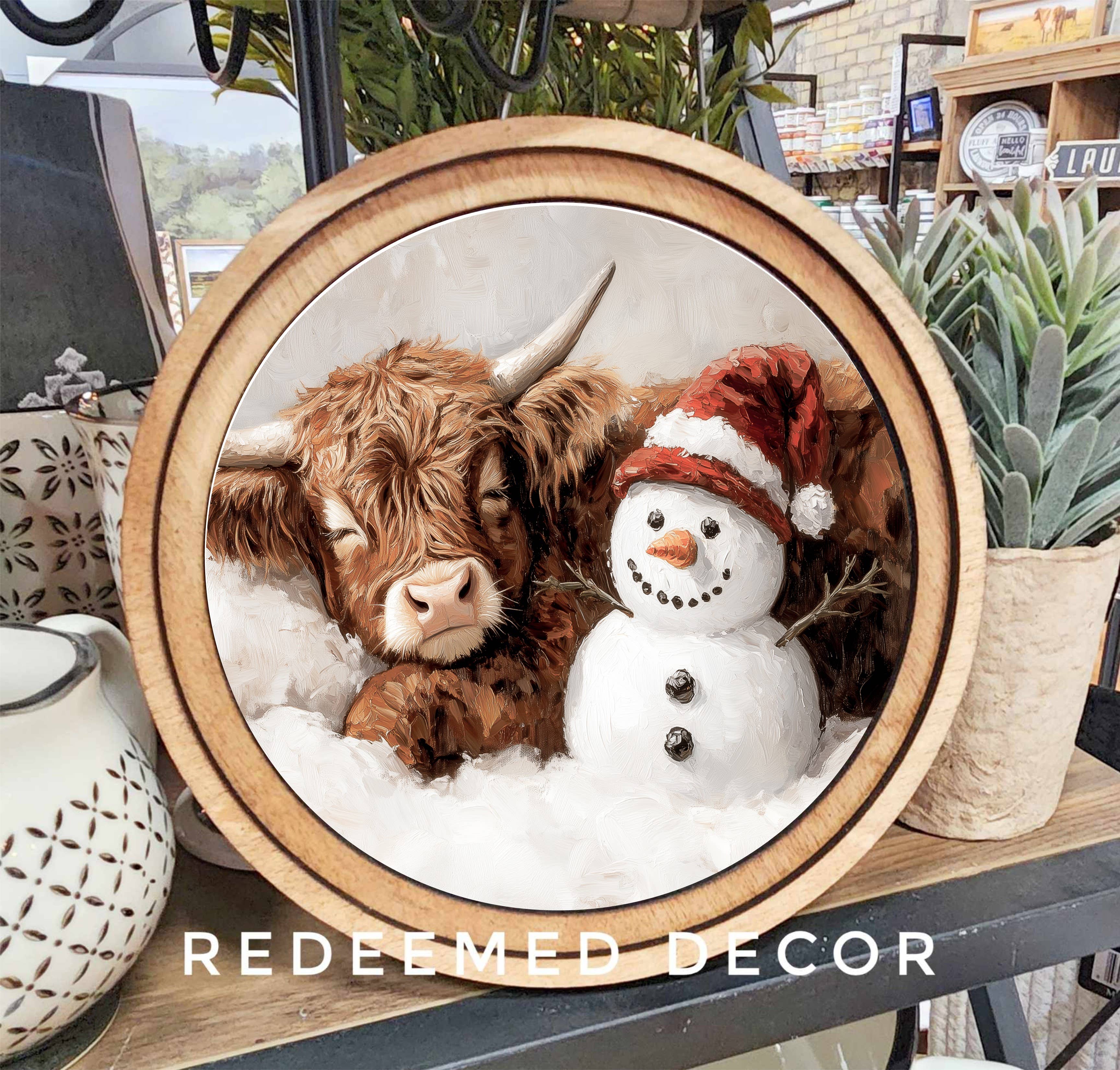 8" Round Highland Snowman Art