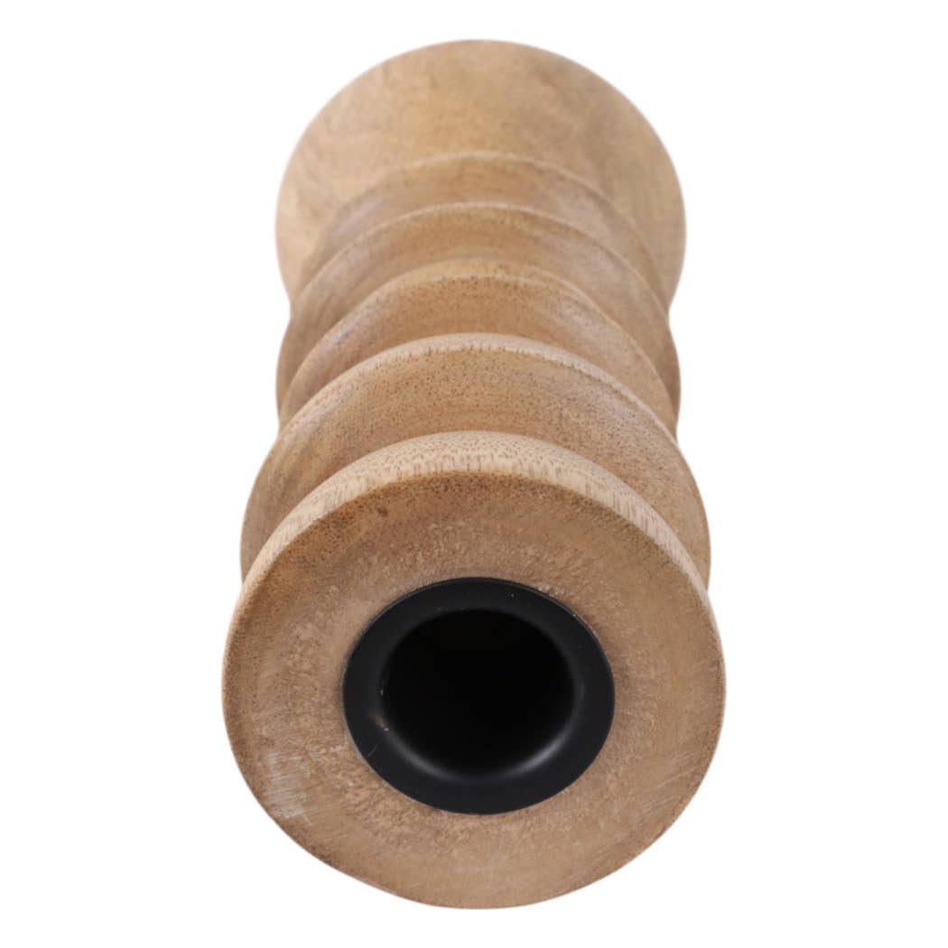 Taper Holder - Tan Wood/Metal Modern Totem Carved, 6 in.