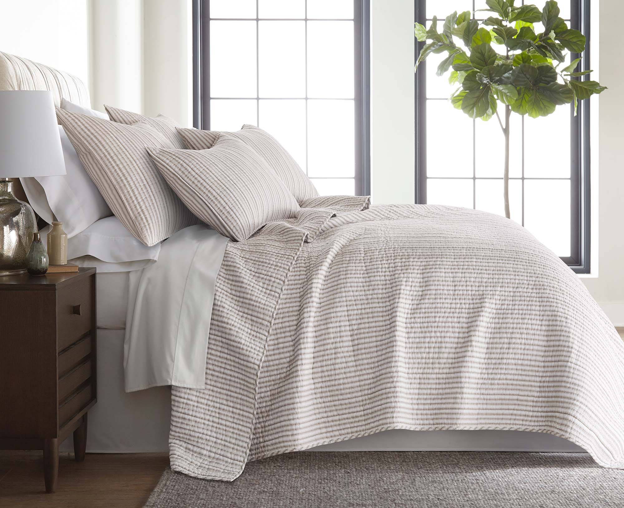 Tobago Stripe Taupe Quilt Set