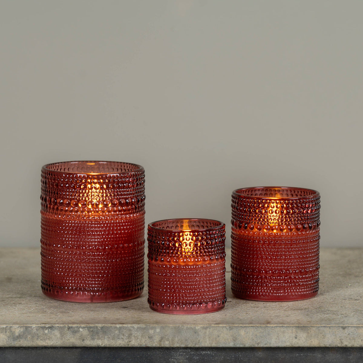 3.25" BURGUNDY DOTTED GLASS 3D FLAME CANDLE