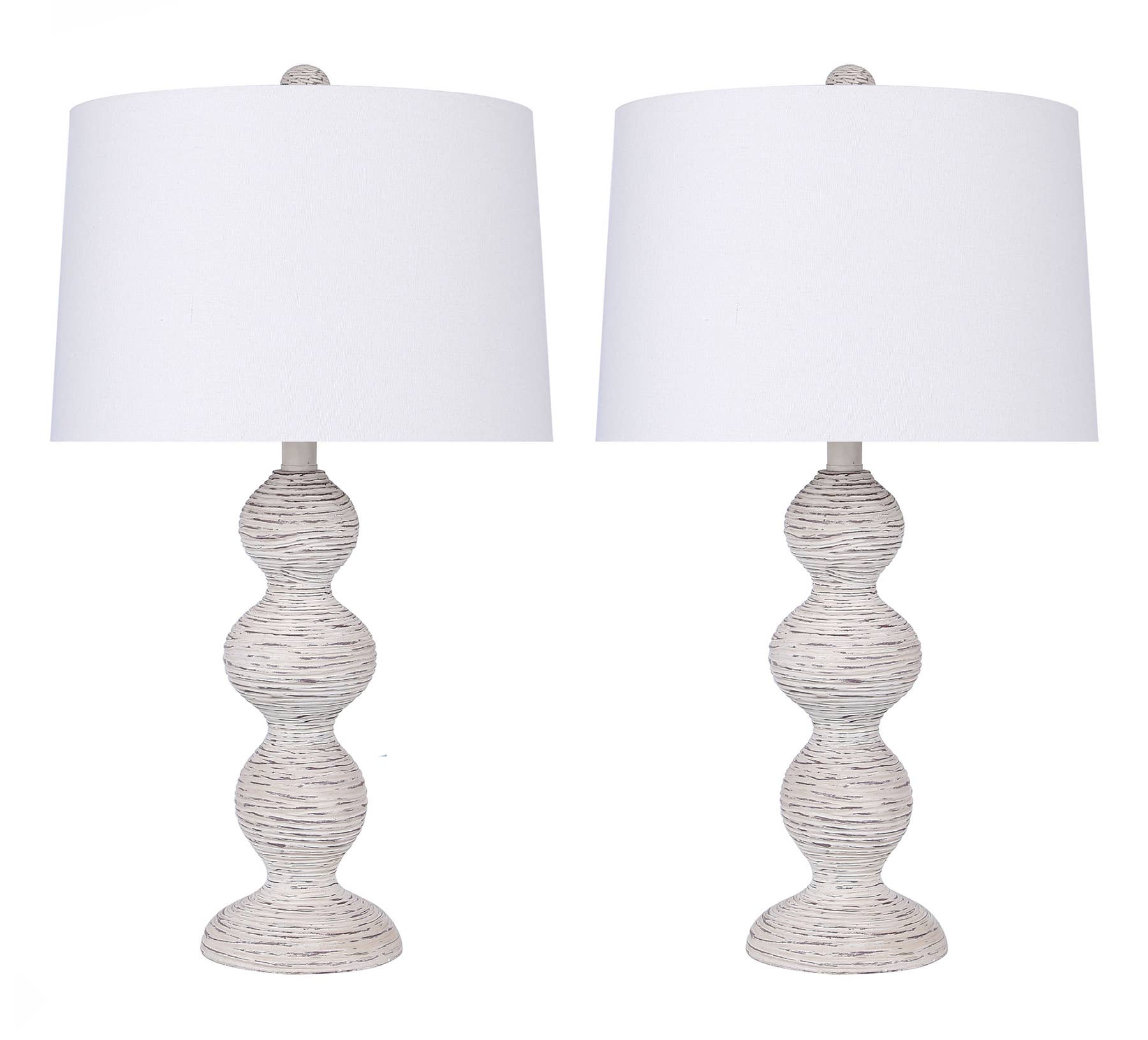 25.5" Polyresin Table Lamp w/ Carved Base & Linen Shade | Set of 2