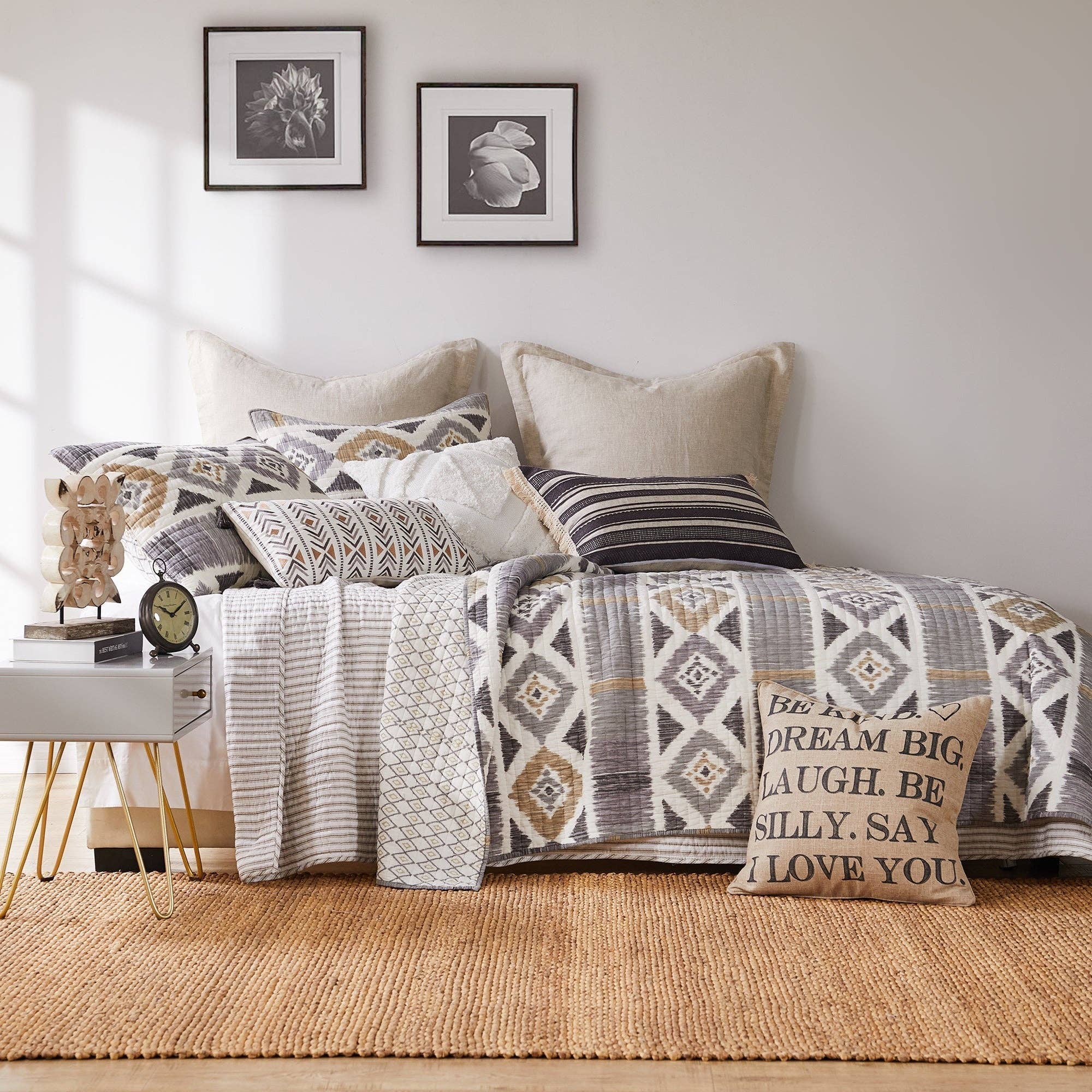 Tobago Stripe Taupe Quilt Set