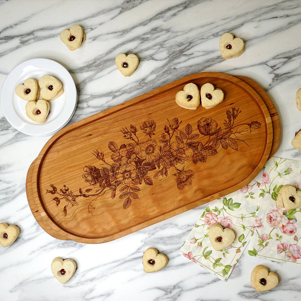 Cherry Oval Serving Tray-Wild Roses