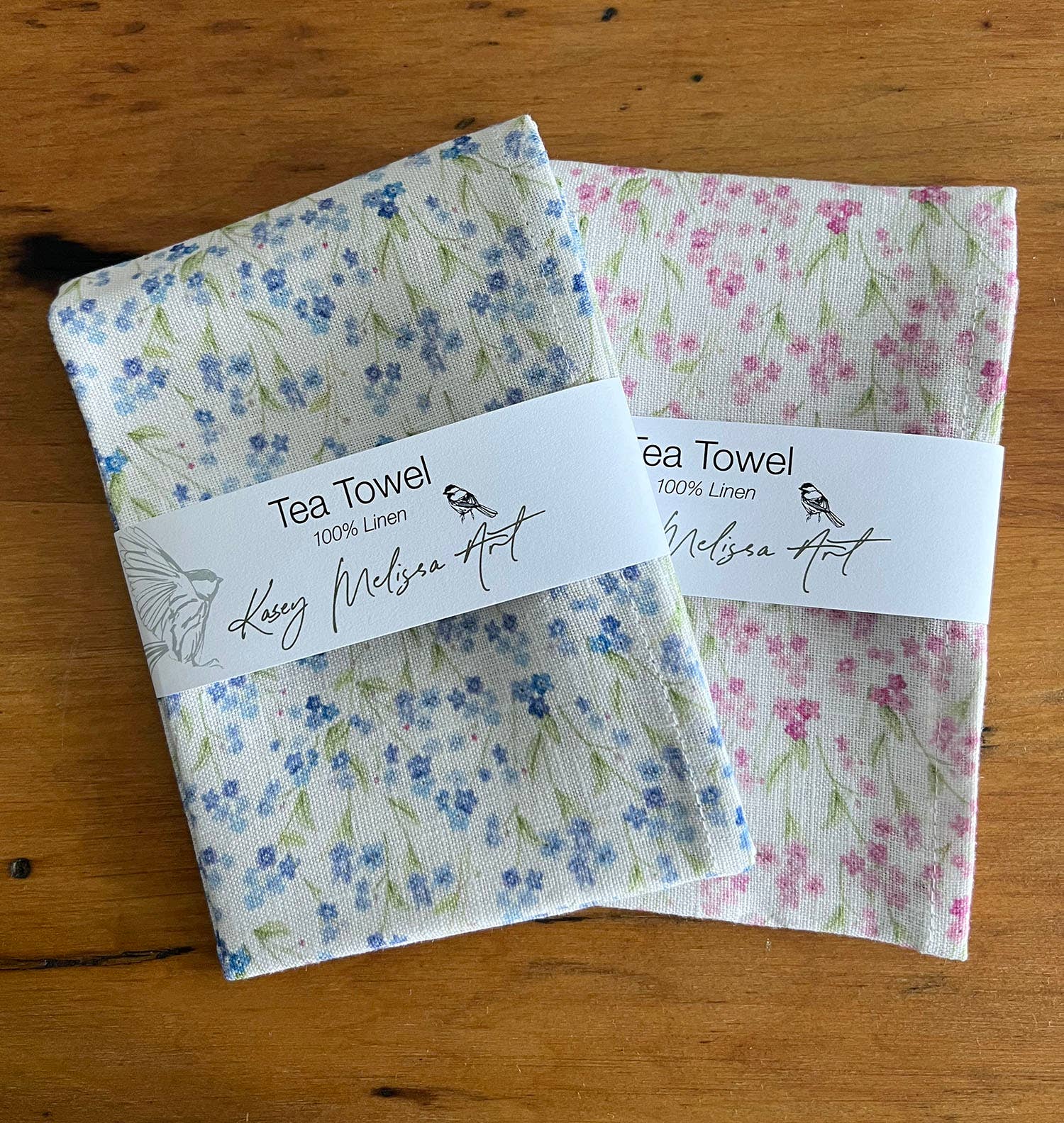 Light Blue Forget-me-not Flowers - Linen Tea Towel