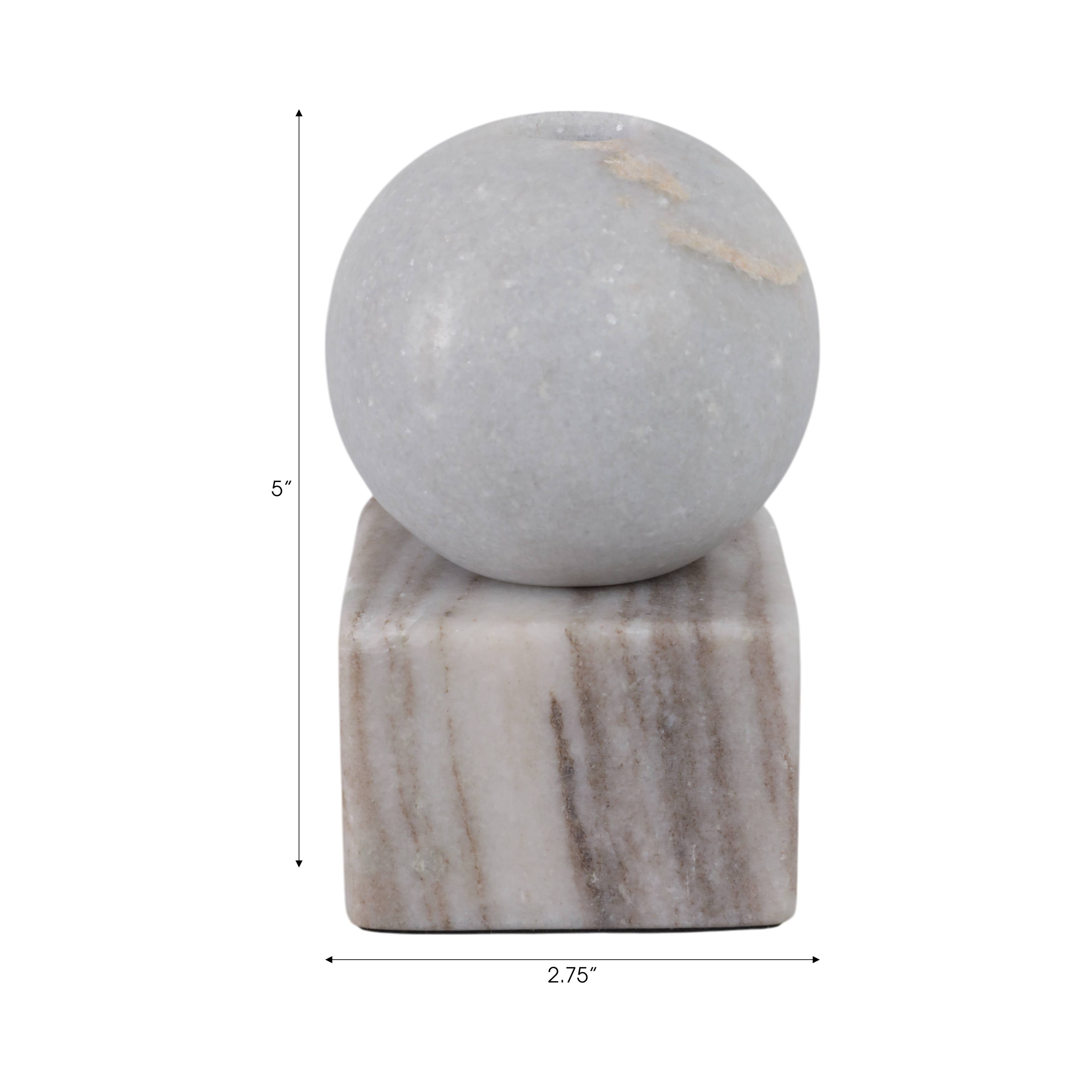 Taper Holder - Multicolor Marble Ball on Cube, 5 in.