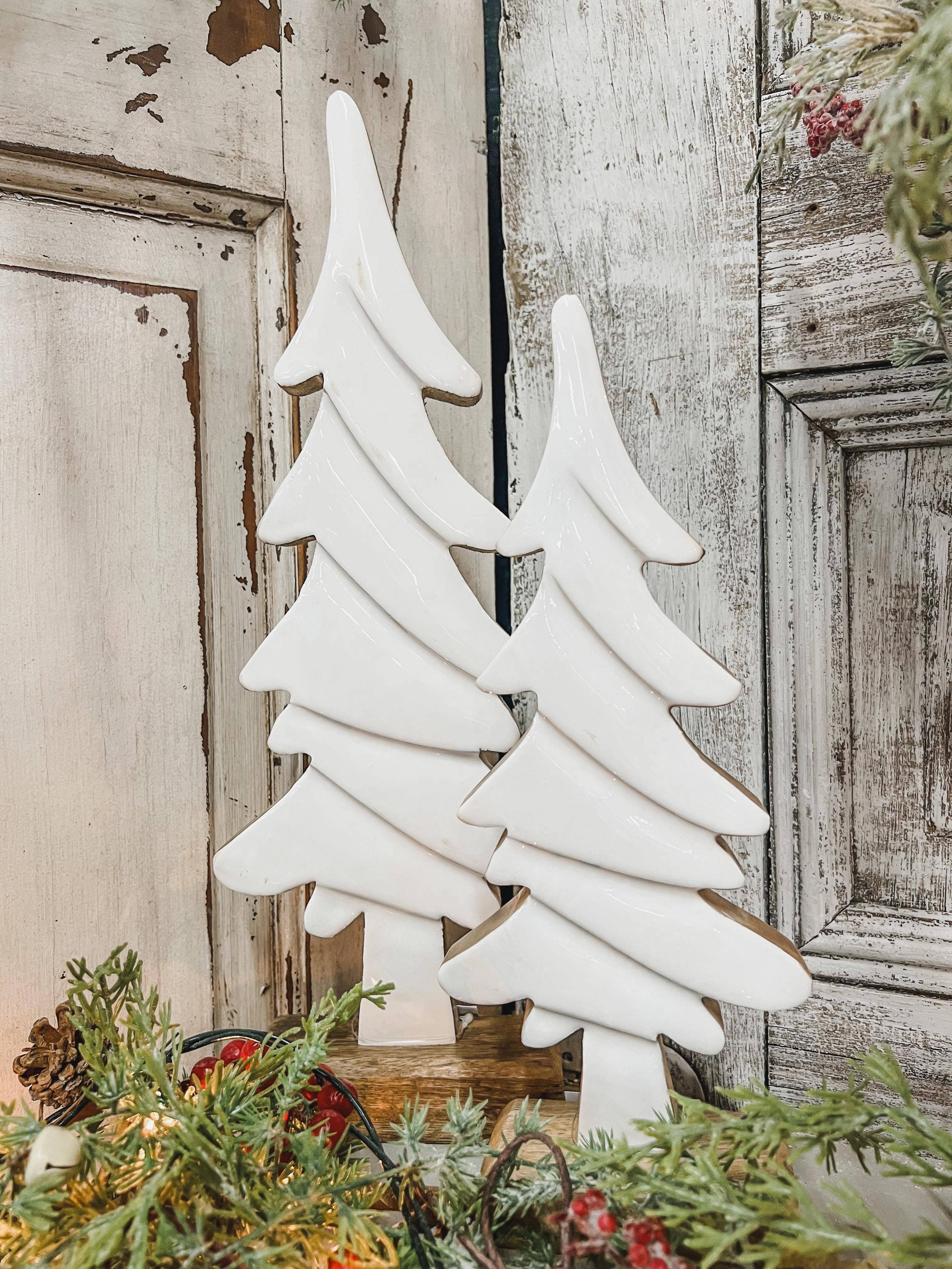 Wooden Tree w/ White Enamel 6.5x2x16in