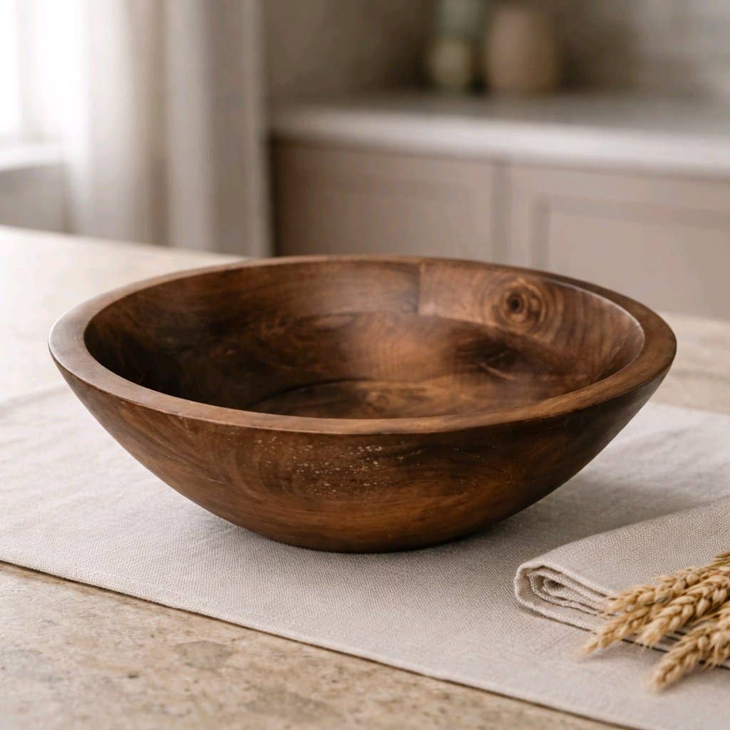 Dark Wooden Bowl 12x12x4in