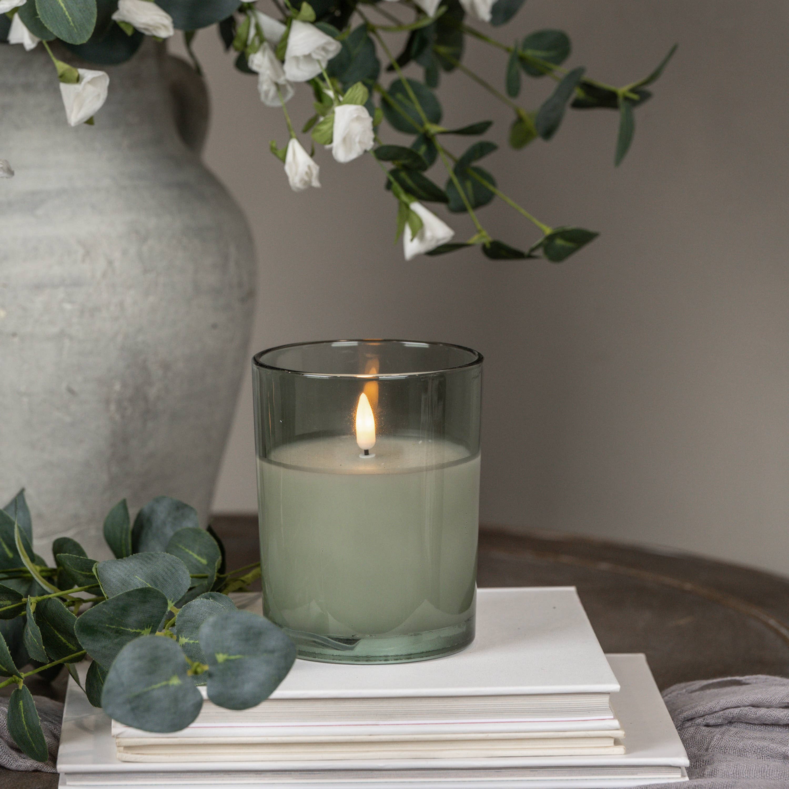 5" GREEN THICK GLASS 3D FLAME CANDLE