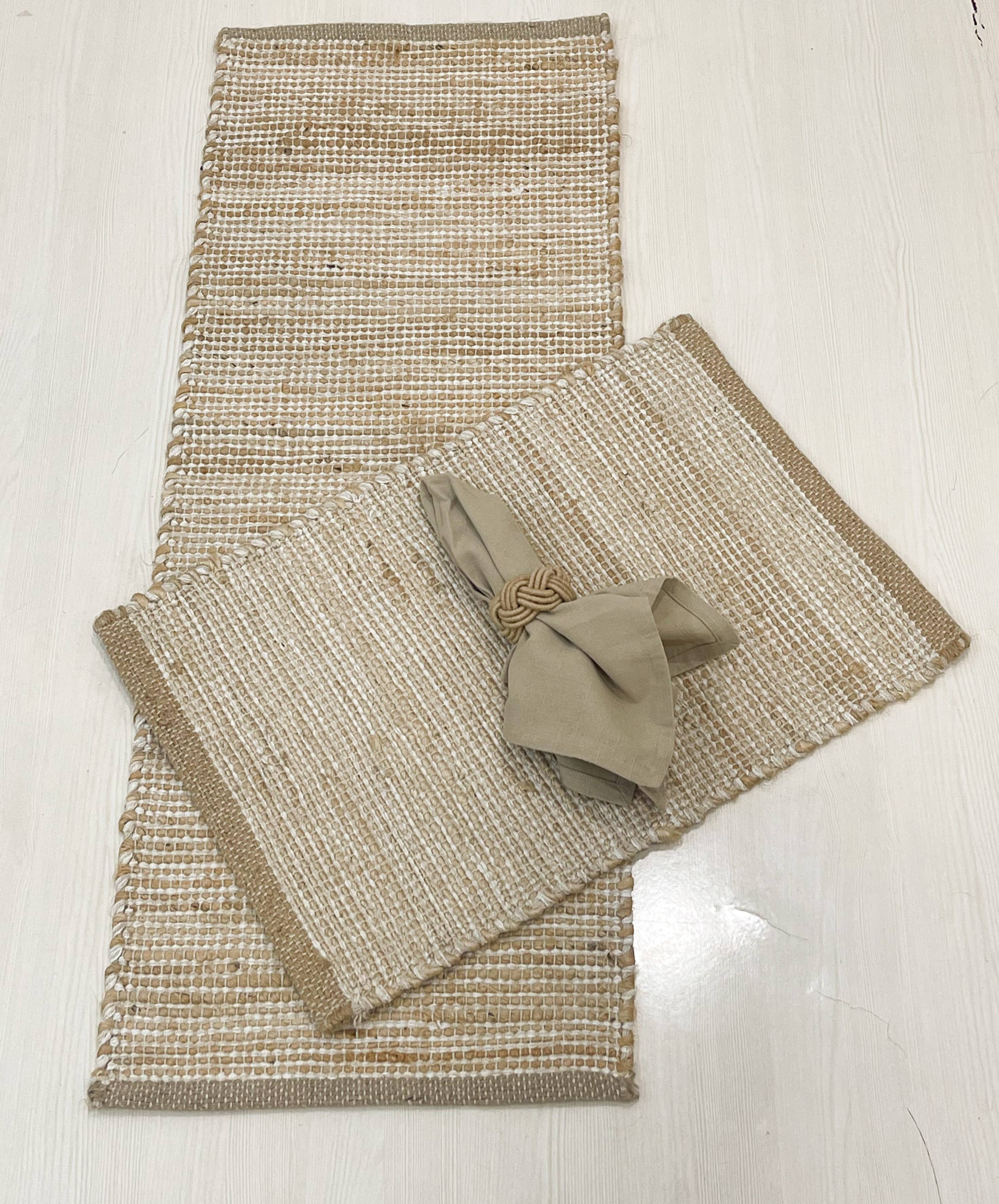 OMBRE TABLE RUNNER, NATURAL JUTE-IVORY, 13''x36''.