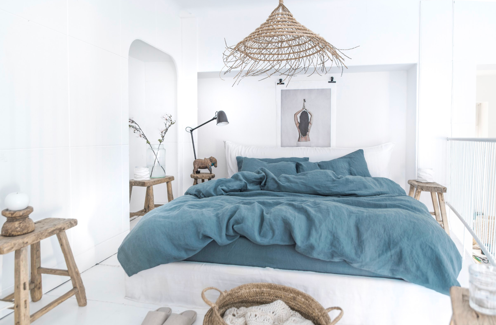 Linen sheet set in Grey blue (4 pcs) Bedding set