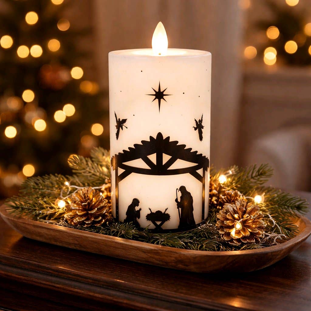 Nativity Moving Flame LED Candle 3in by 6in