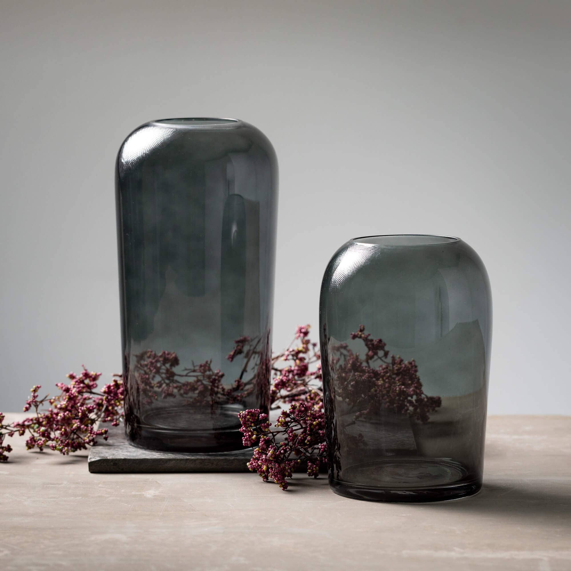 TALL SMOKY GLASS VASE