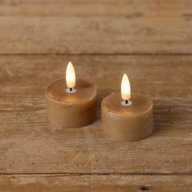 SET/ 2 - 3D FLAME BEIGE TEALIGHT CANDLES