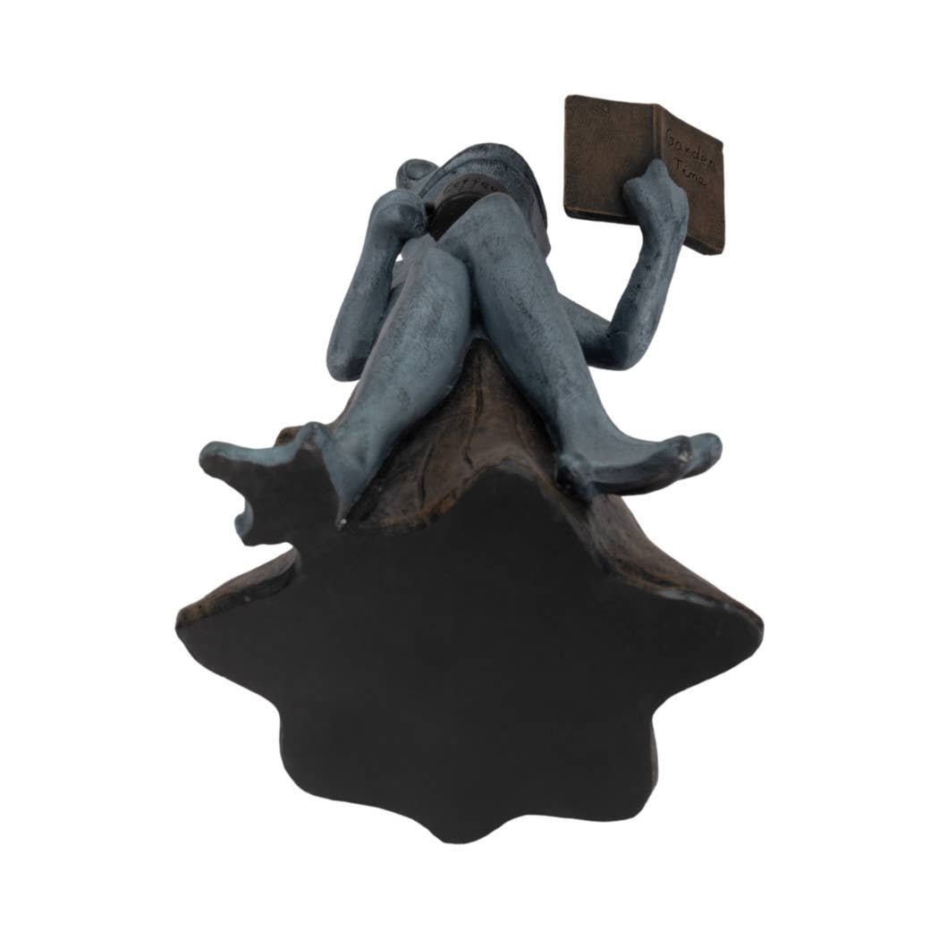 Figurine - Green Resin Frog with Book and Coffee, 13 in.