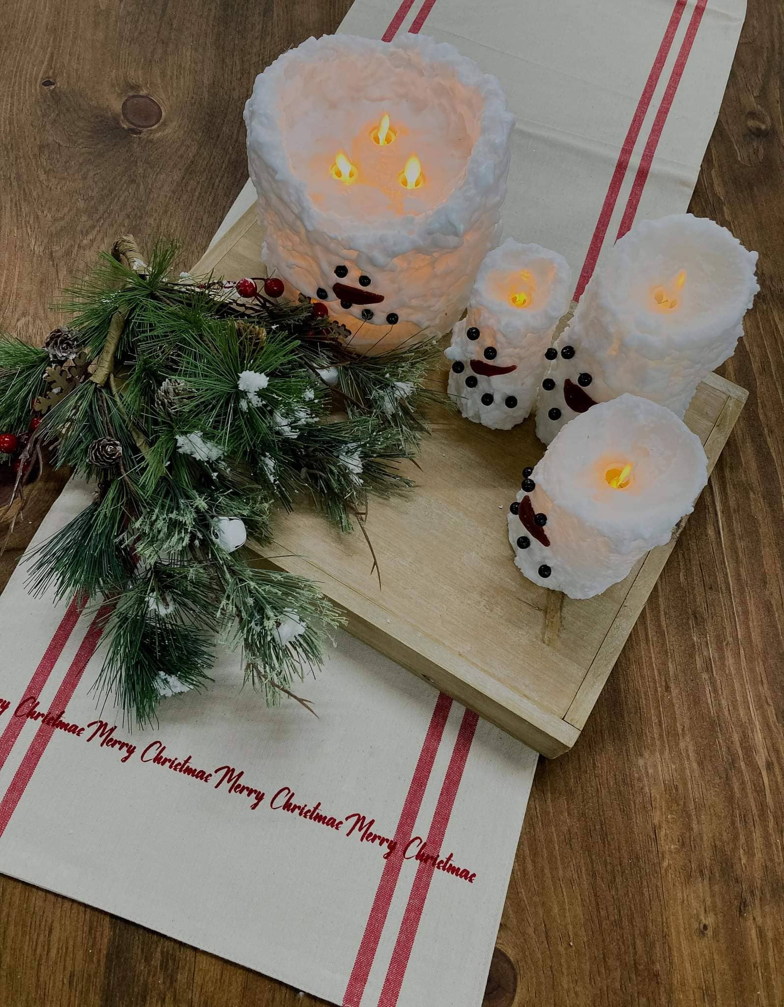 Snowman Bumpy White Moving Flame LED Candle 3in by 6in
