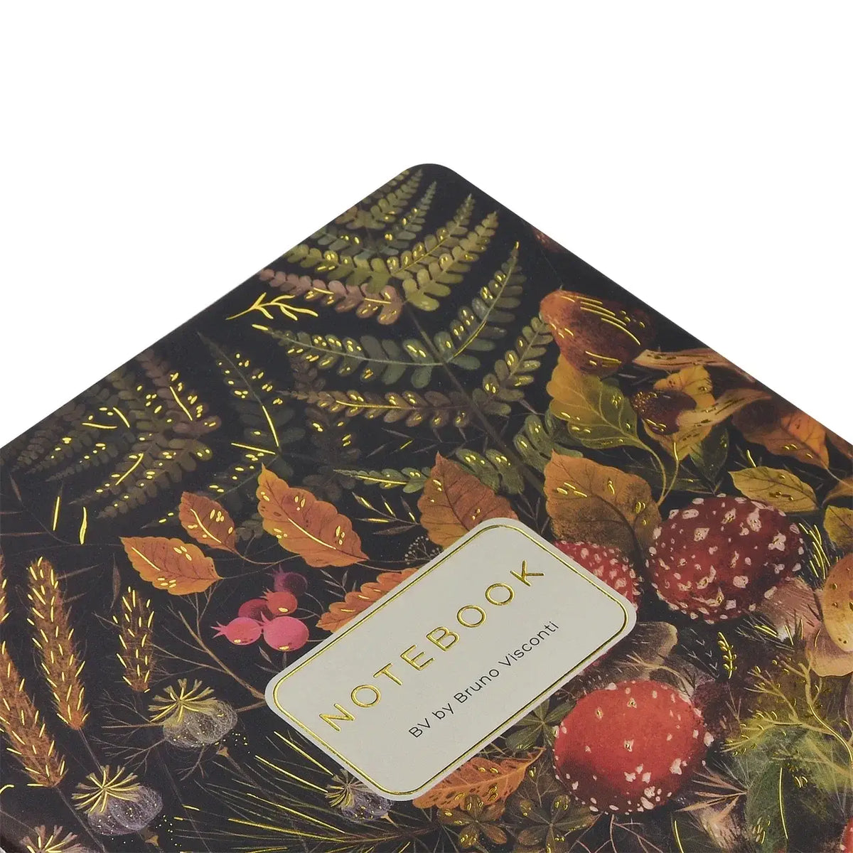 Notebook with botanical design and 'Bruno Visconti' branding on a white background