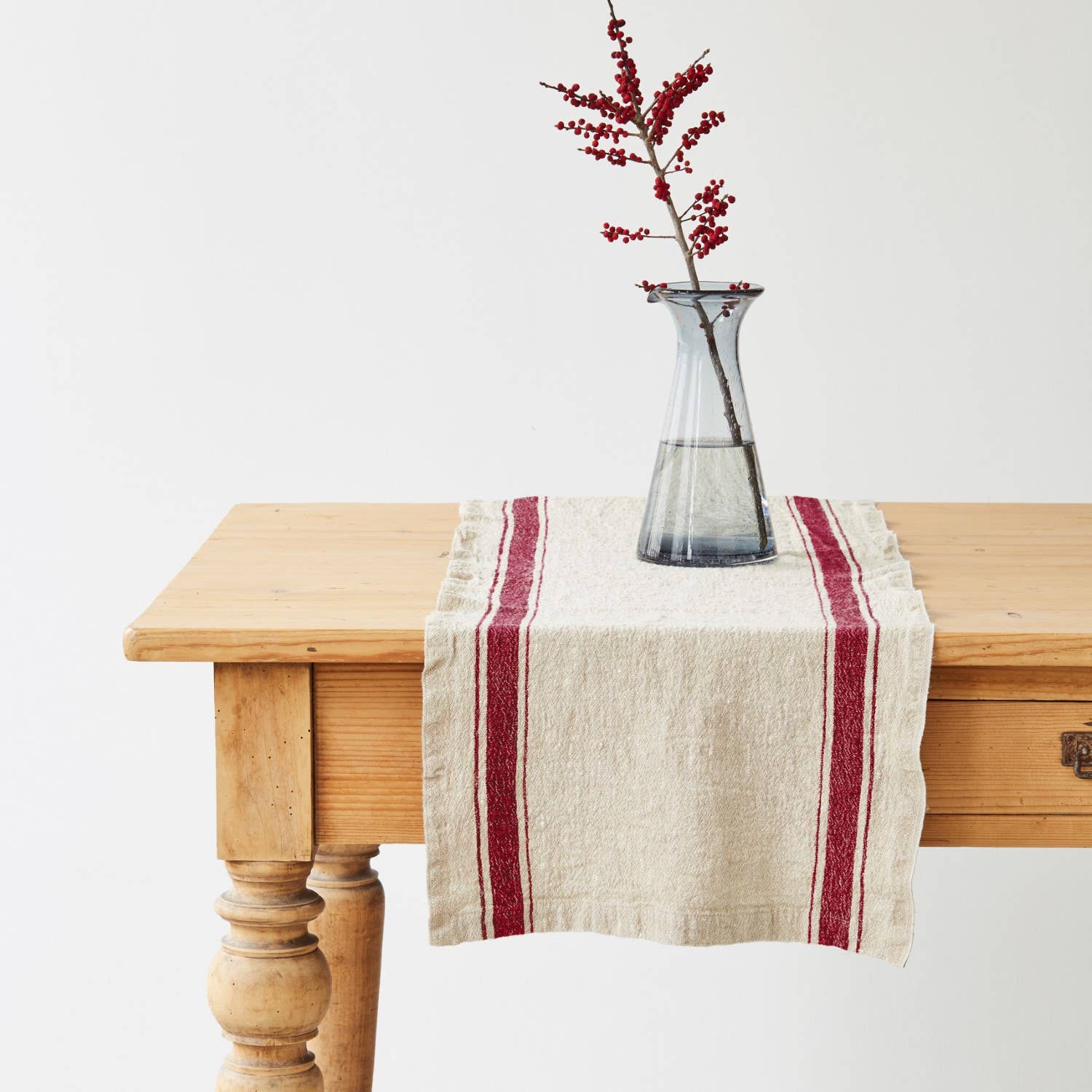 Red Stripe Vintage Linen Table Runner