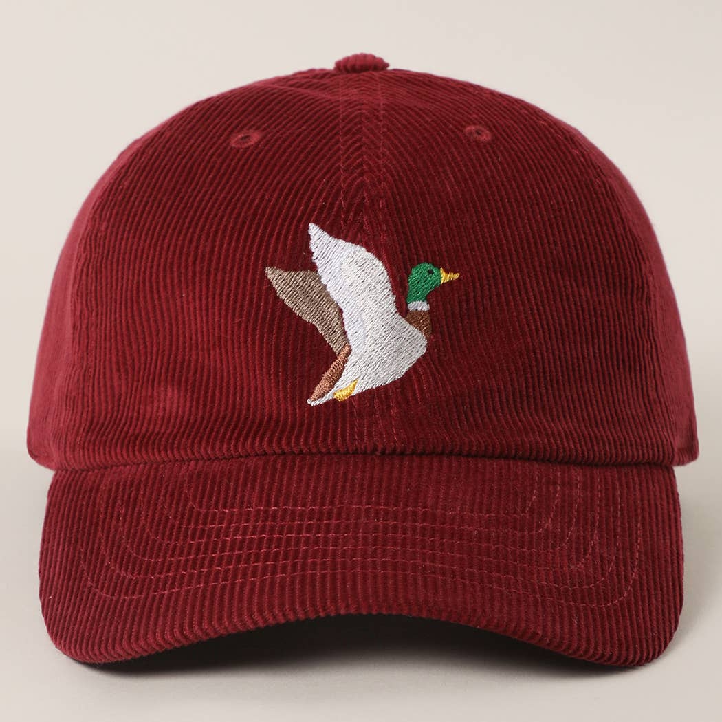 Flying Mallard Embroidered Corduroy Baseball Hat