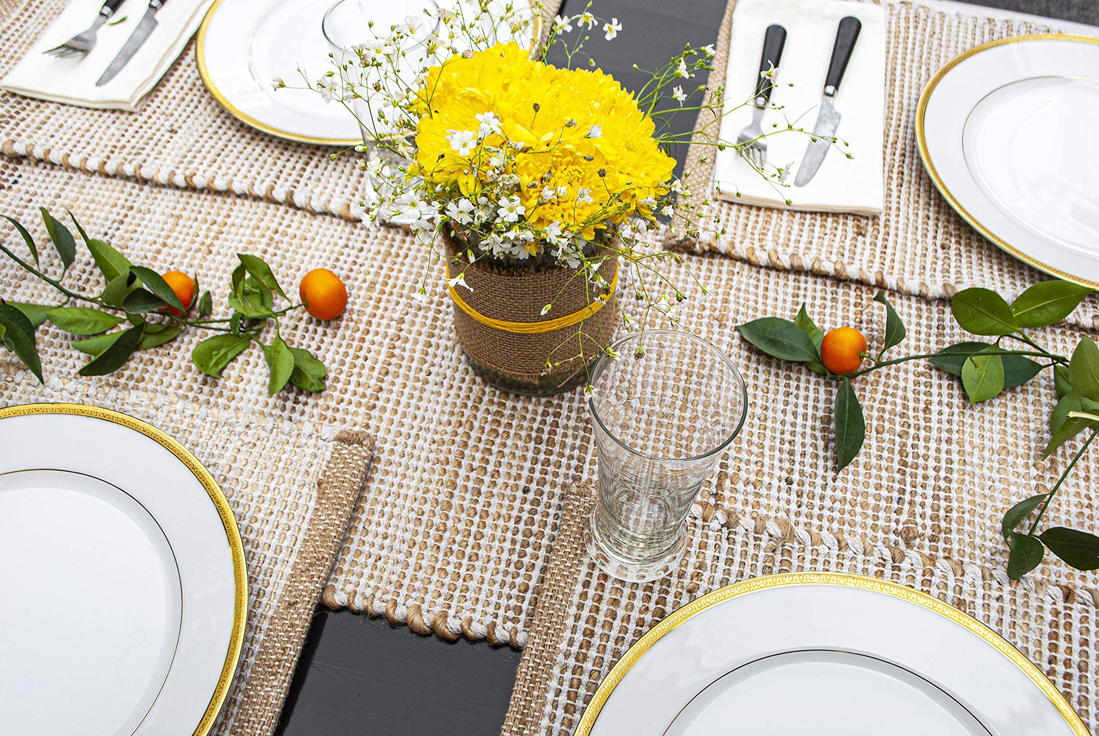 OMBRE TABLE RUNNER, NATURAL JUTE-IVORY, 13'' x 72''.