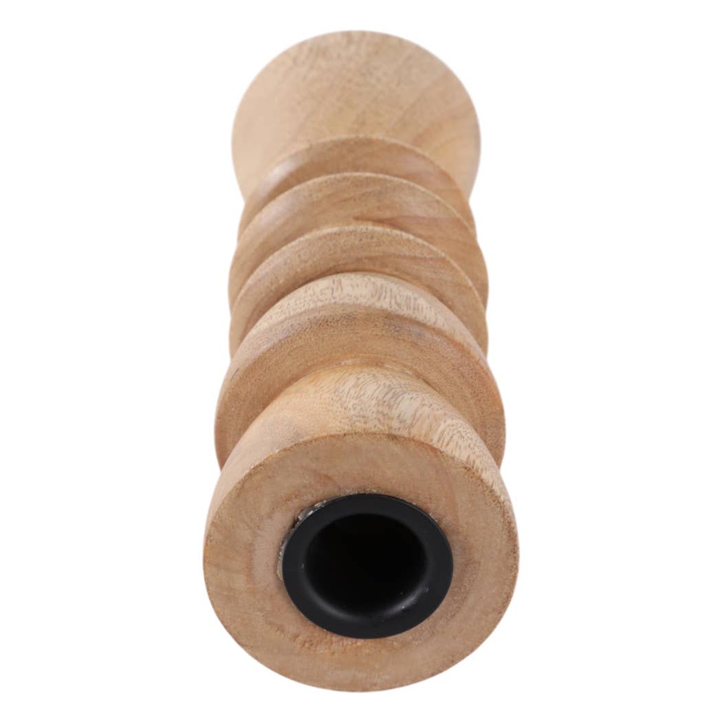 Taper Holder - Tan Wood/Metal Modern Totem Carved, 8 in.