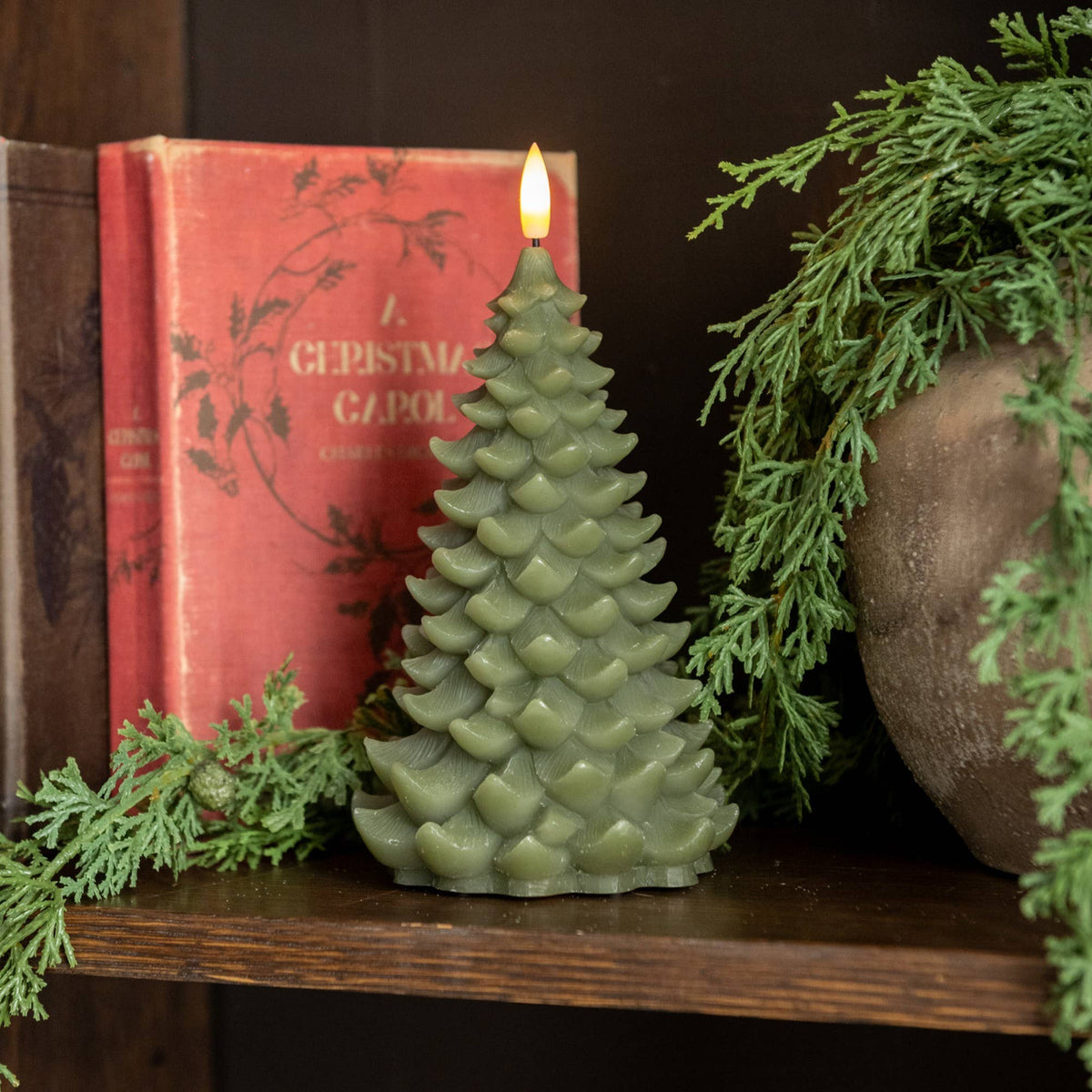 8" DARK GREEN 3D FLAME BALSAM TREE CANDLE