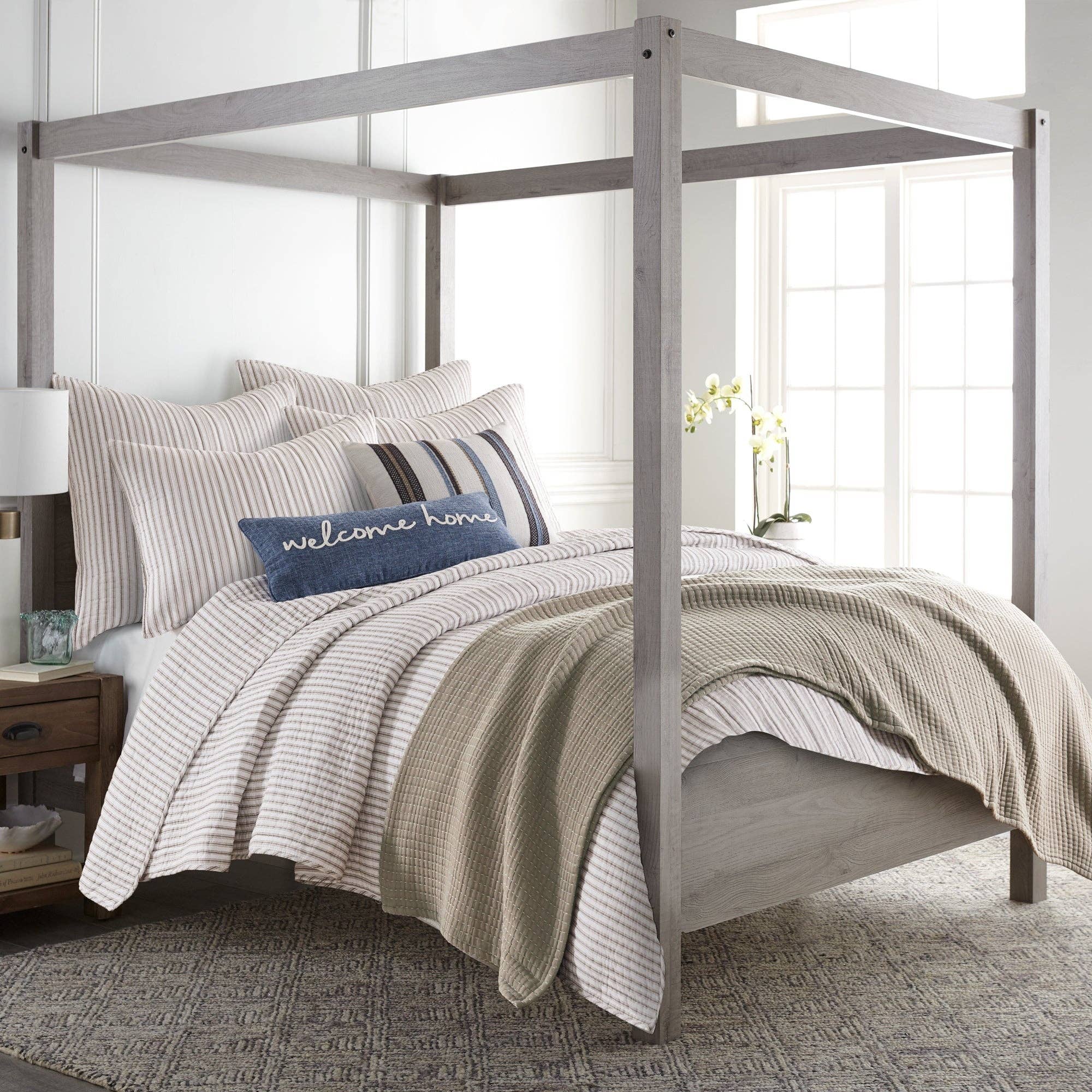 Tobago Stripe Taupe Quilt Set