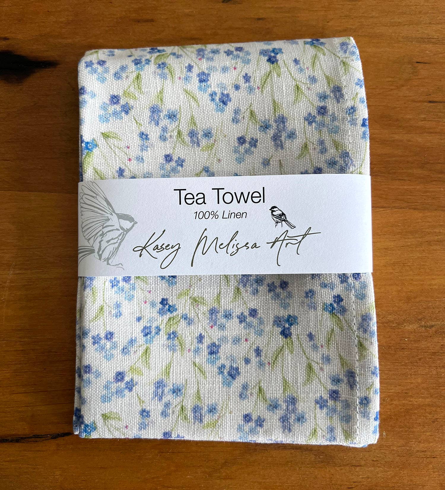 Light Blue Forget-me-not Flowers - Linen Tea Towel