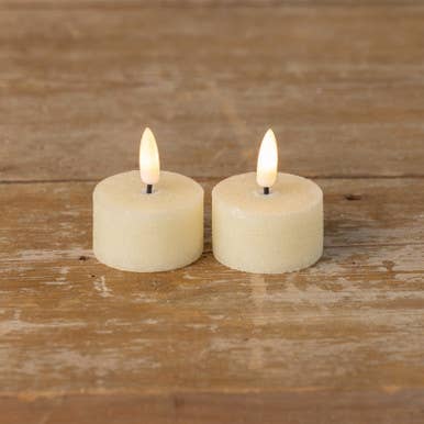 SET/ 2 - 3D FLAME CREAM SHIMMER TEALIGHT CANDLES