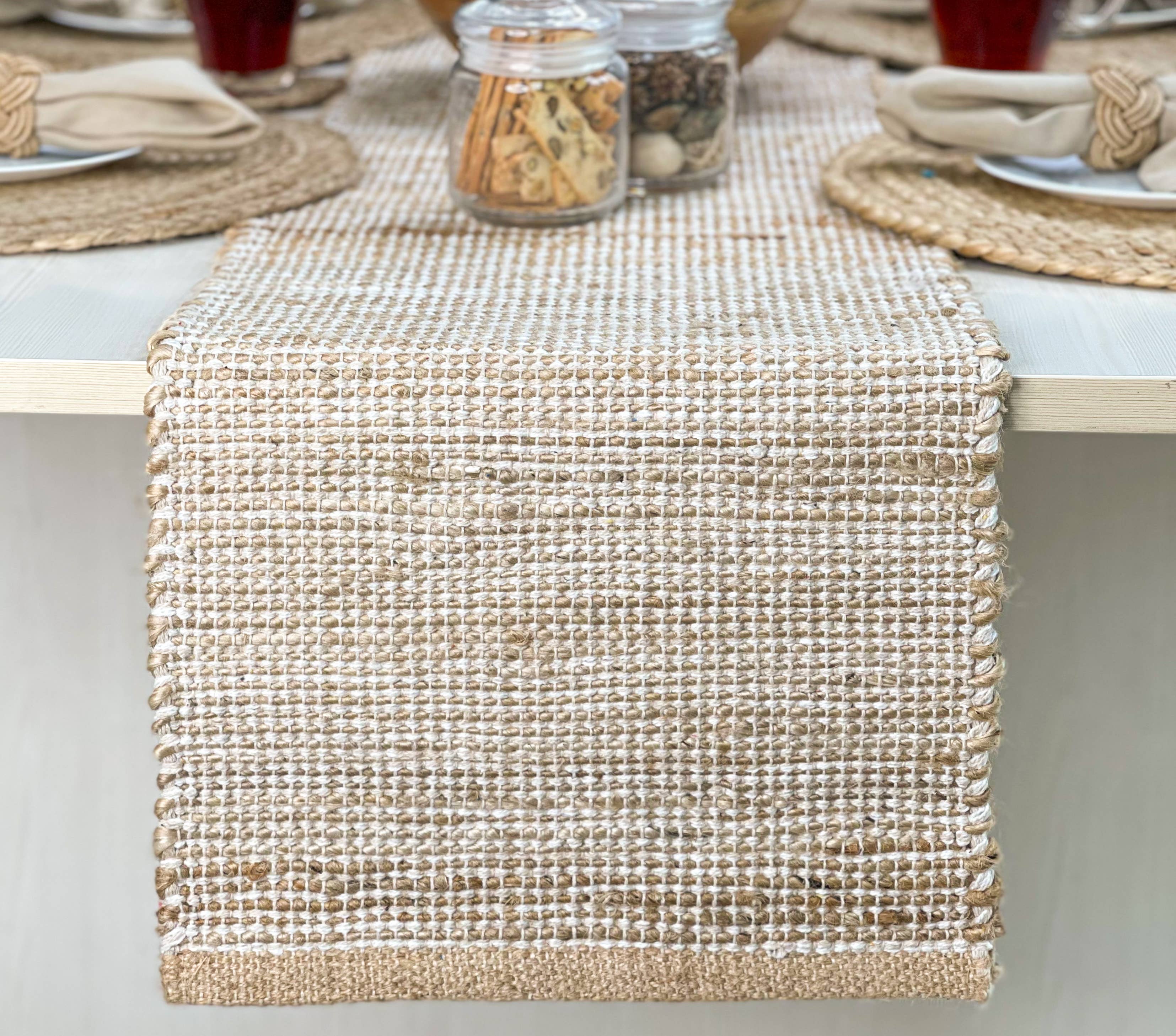 OMBRE TABLE RUNNER, NATURAL JUTE-IVORY, 13'' x 72''.