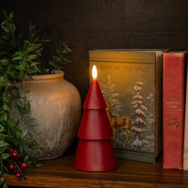 7.75" RED 3D FLAME SMOOTH TREE CANDLE