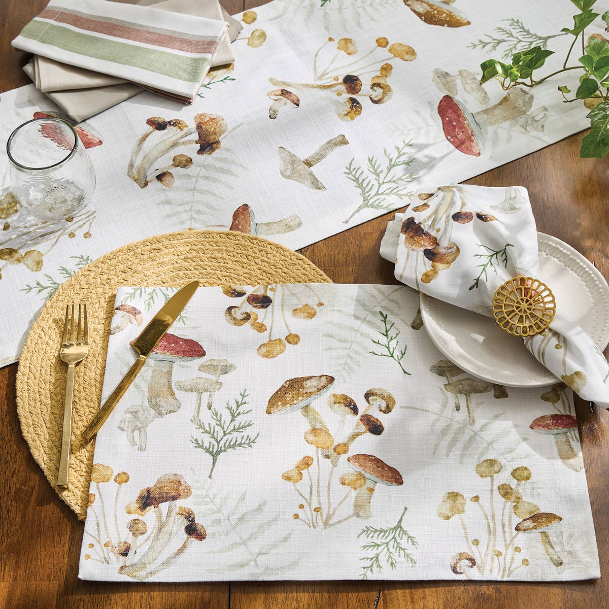Wild Mushrooms Table Runner 72"L