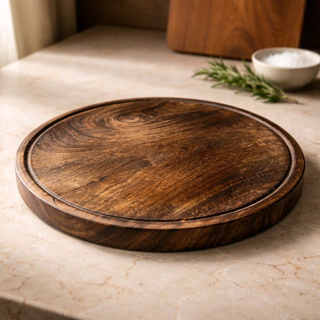 Dark Wood Round Plate 12x12x1in