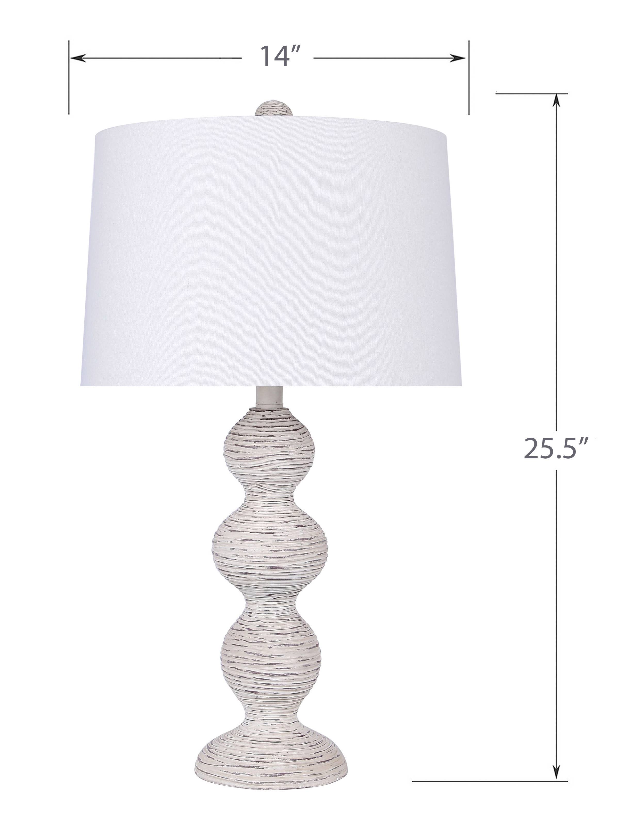 25.5" Polyresin Table Lamp w/ Carved Base & Linen Shade | Set of 2