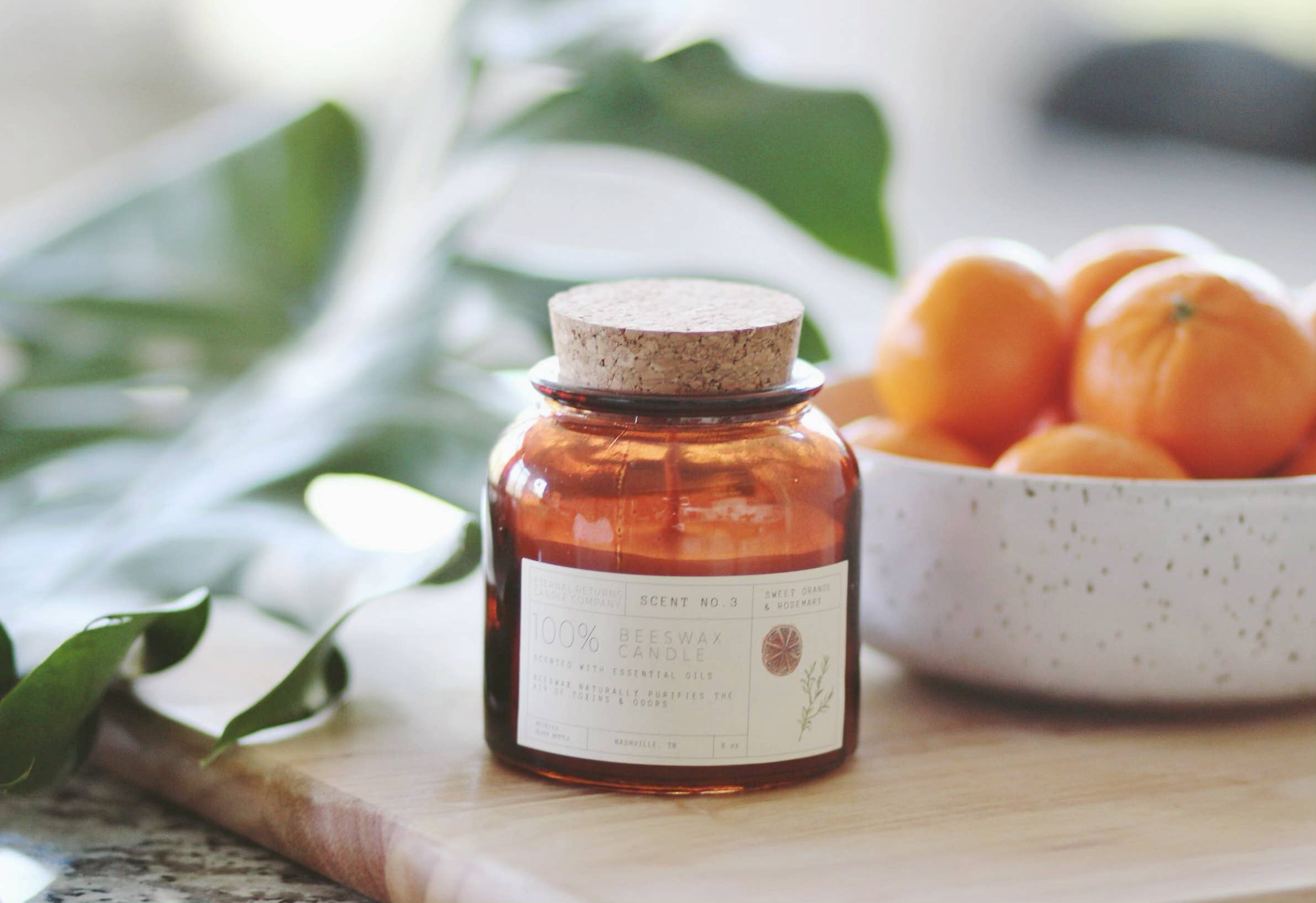 Beeswax Candle: Sweet Orange + Rosemary