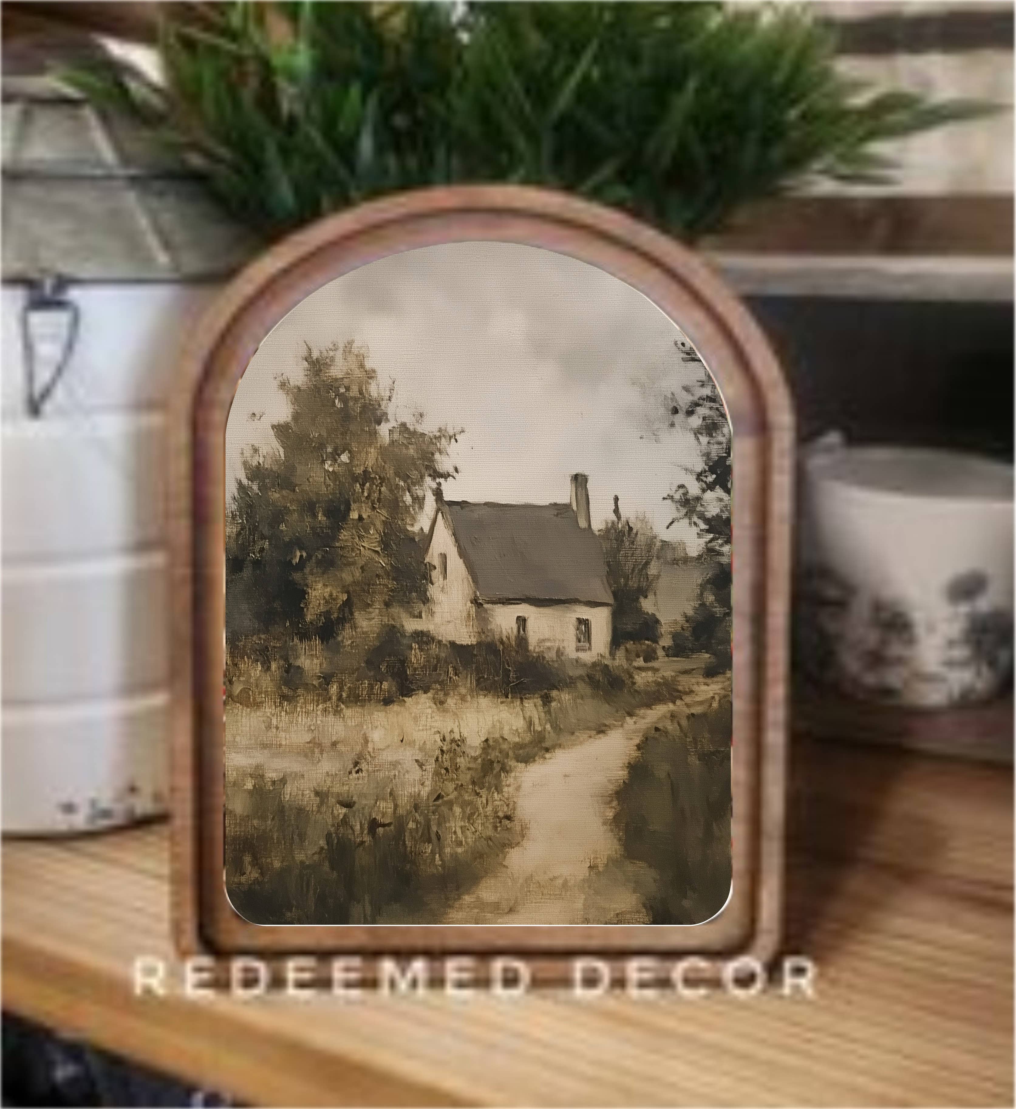 Arch Top Cottage Landscape Framed Art