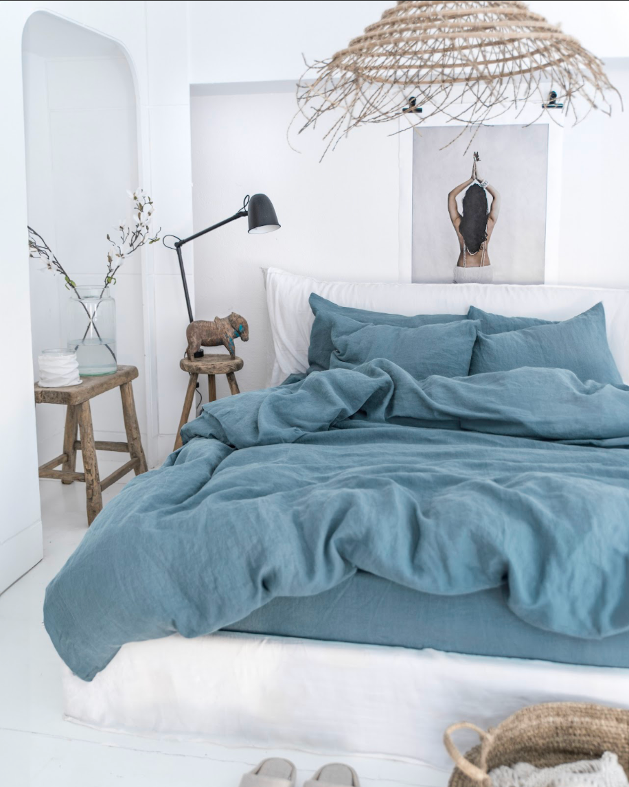 Linen sheet set in Grey blue (4 pcs) Bedding set