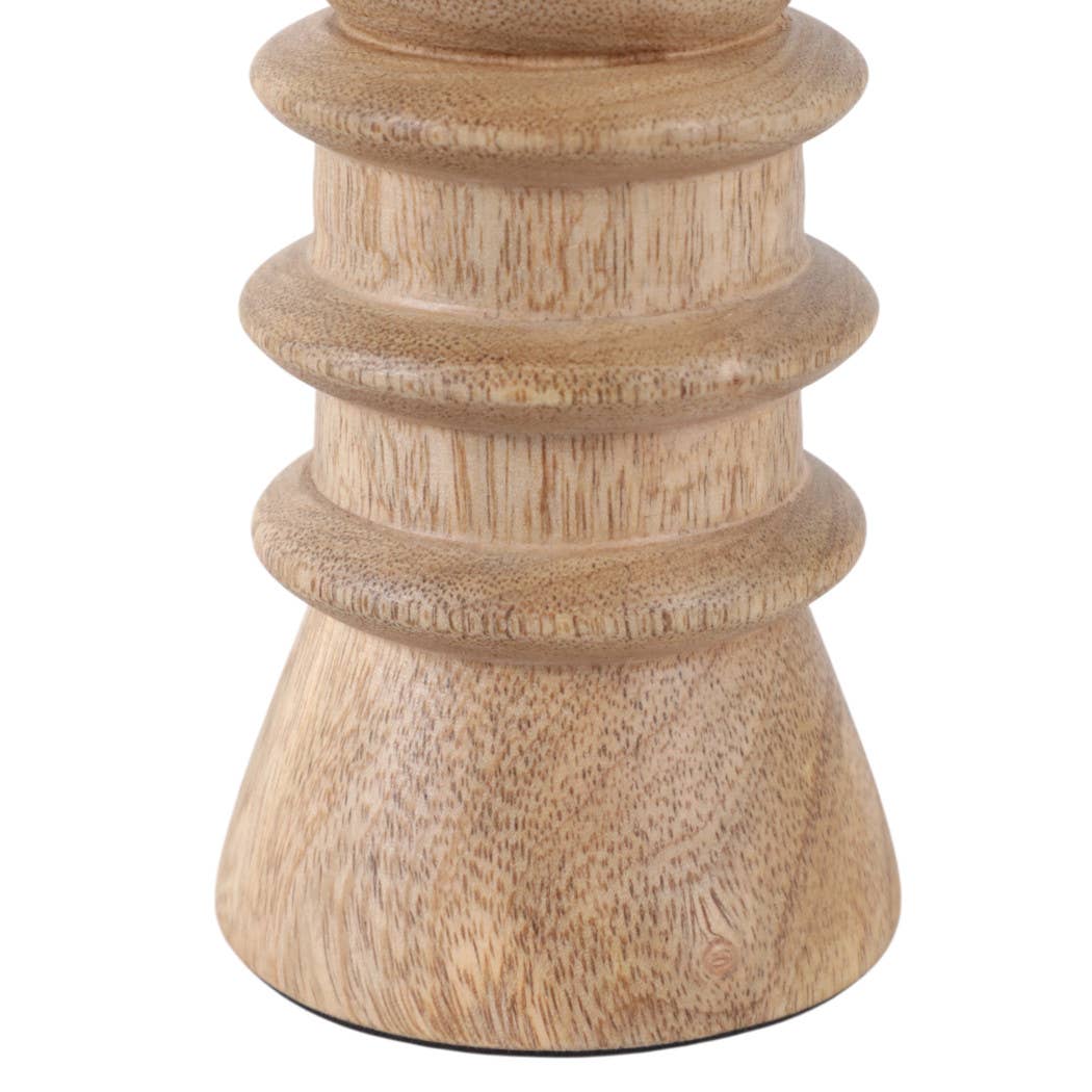 Taper Holder - Tan Wood/Metal Modern Totem Carved, 6 in.