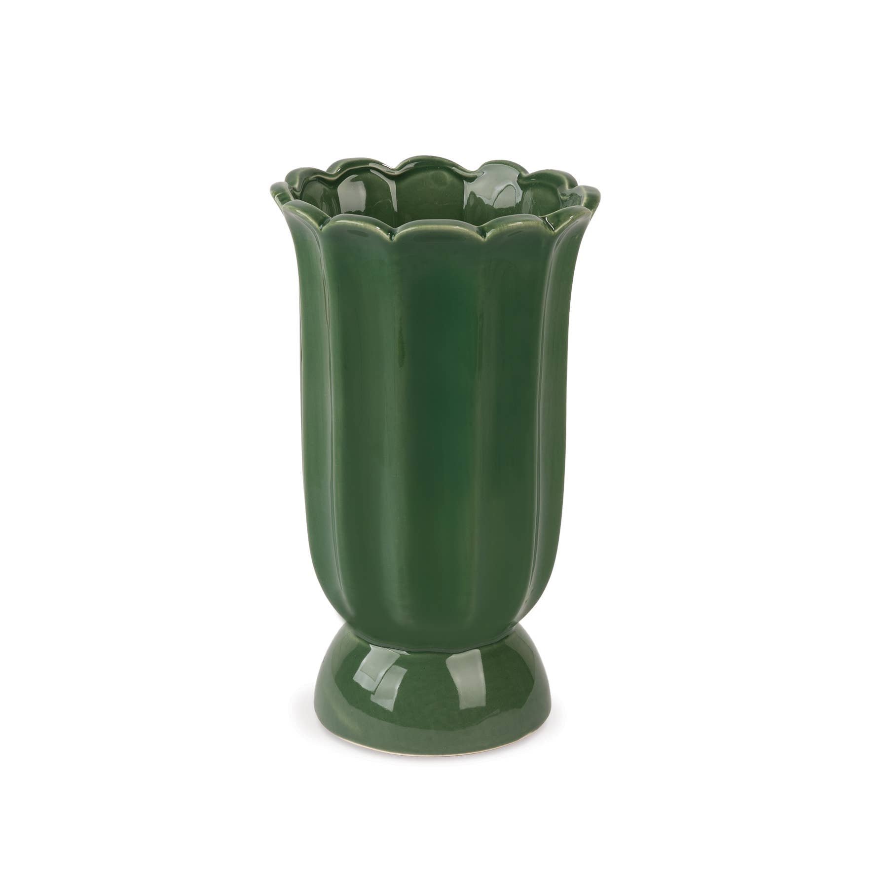 Cottage Bloom Medium, Dark Green Scalloped Vase