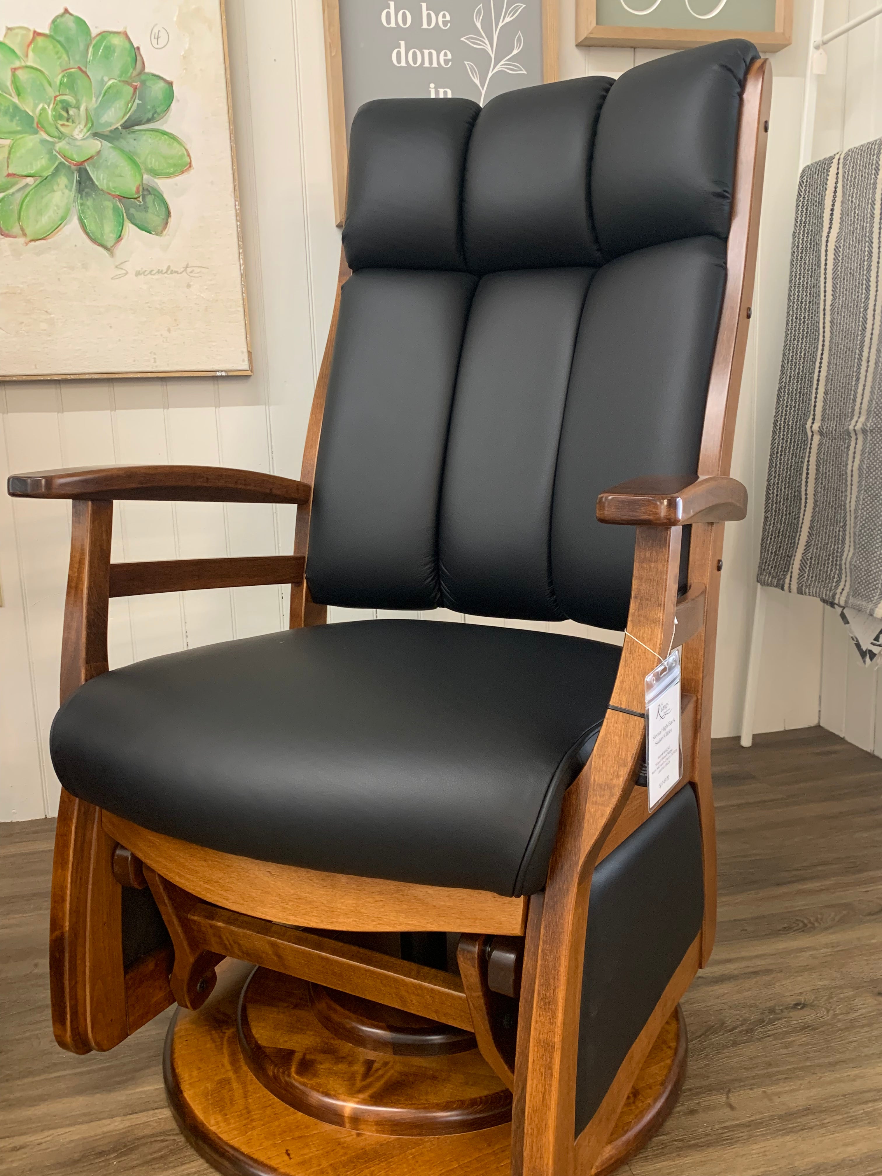 Handcrafted Amish swivel glider, rocker with solid hardwood frame and cushion seat