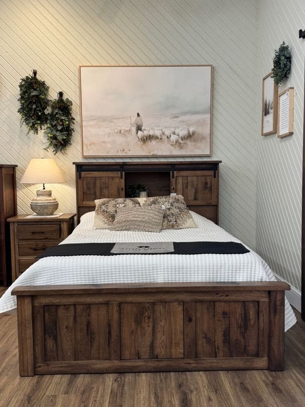 Rustic Hickory - Barn Door Bookcase Bed
