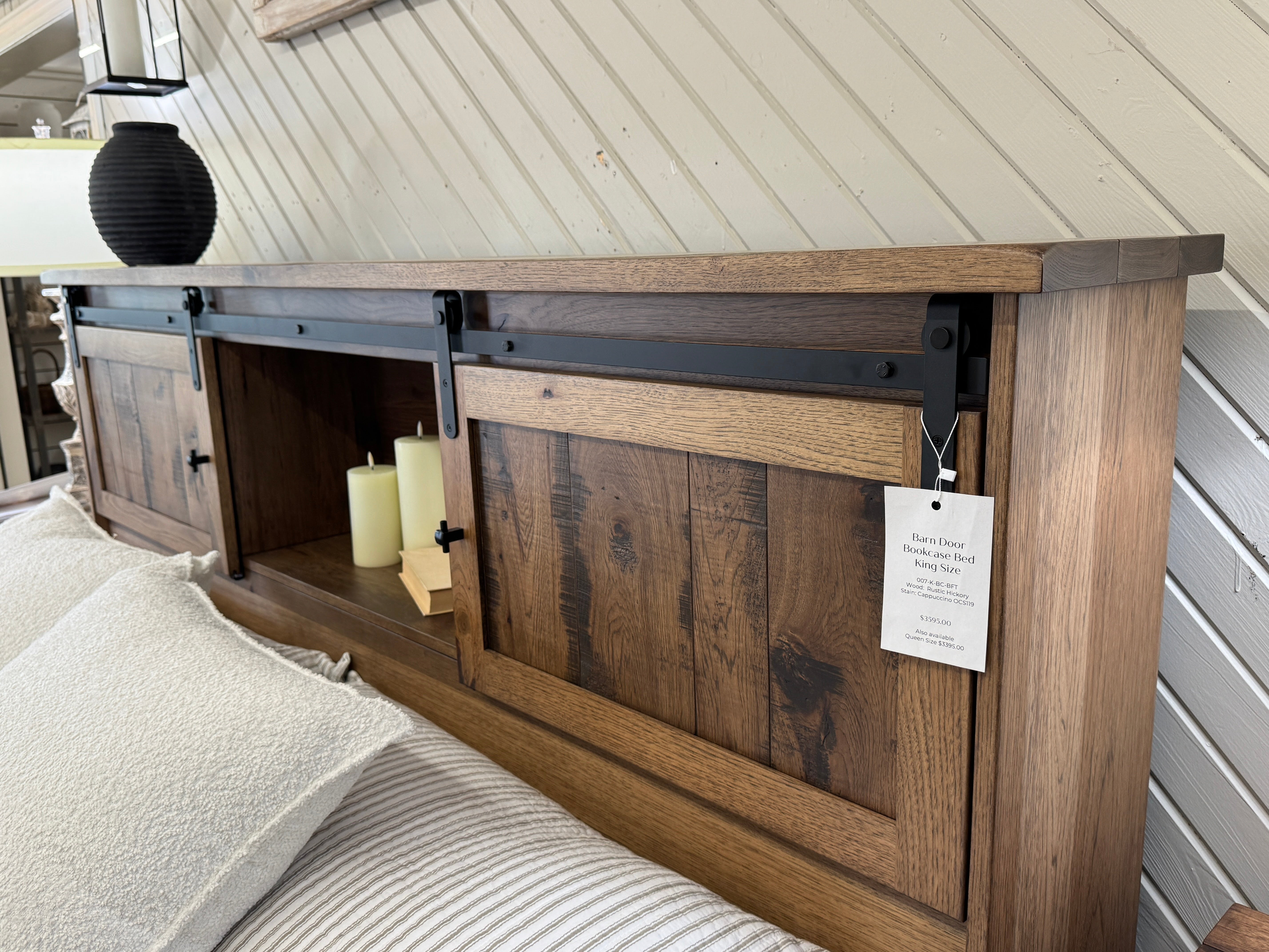Rustic Hickory - Barn Door Bookcase Bed