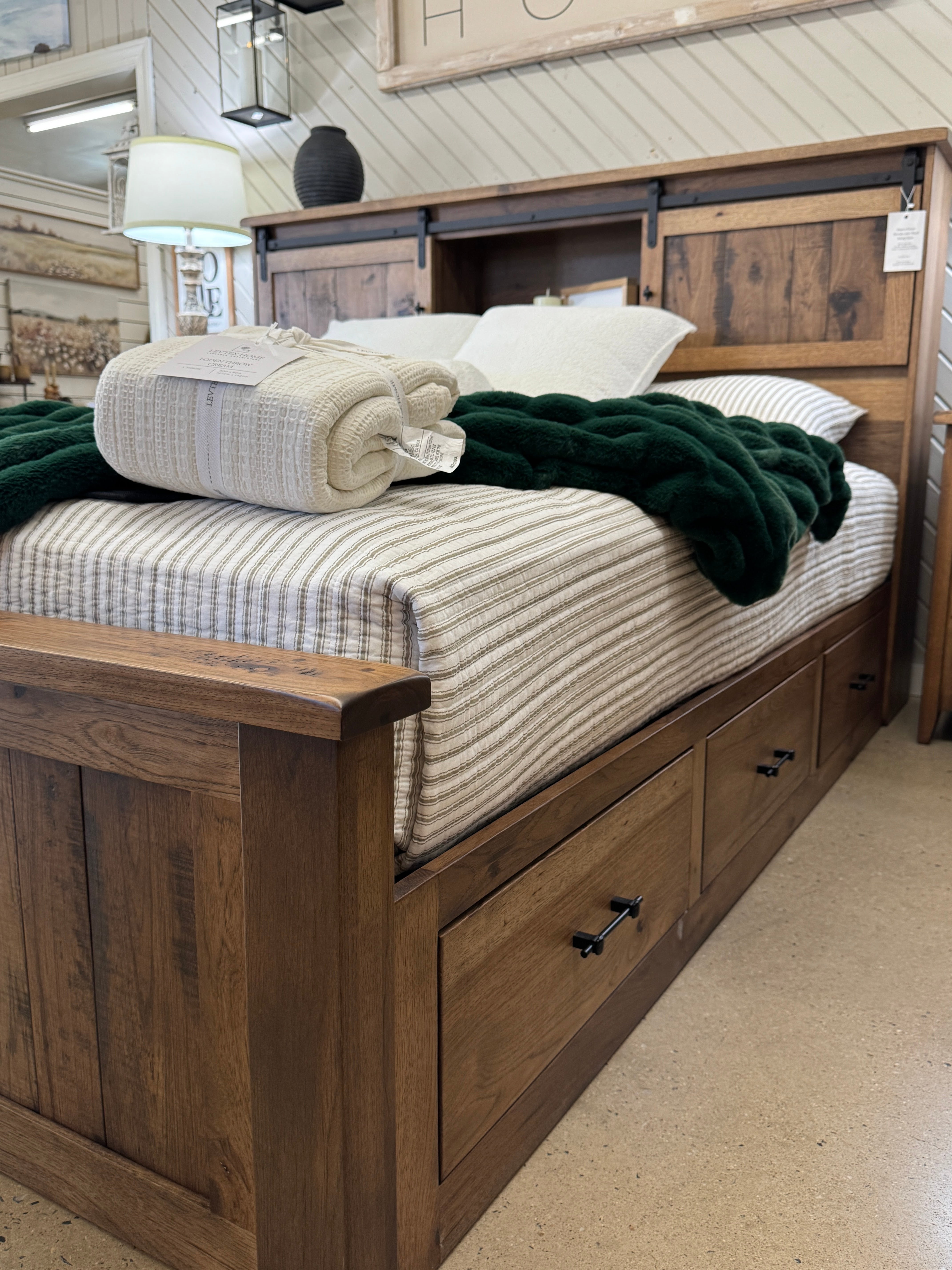 Rustic Hickory - Barn Door Bookcase Bed