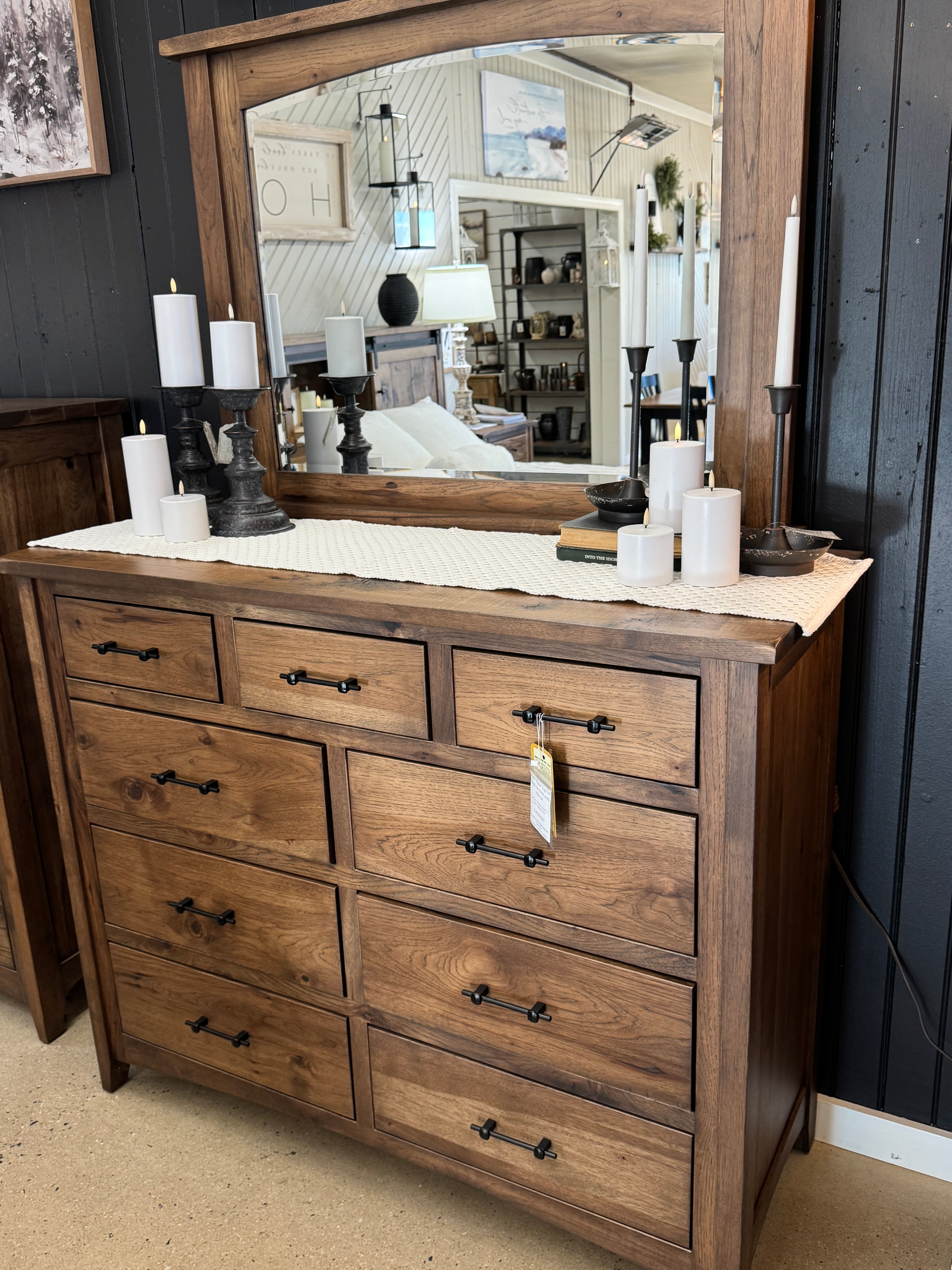 Rustic Hickory - Barn Floor Top 54" High Dresser with Mirror