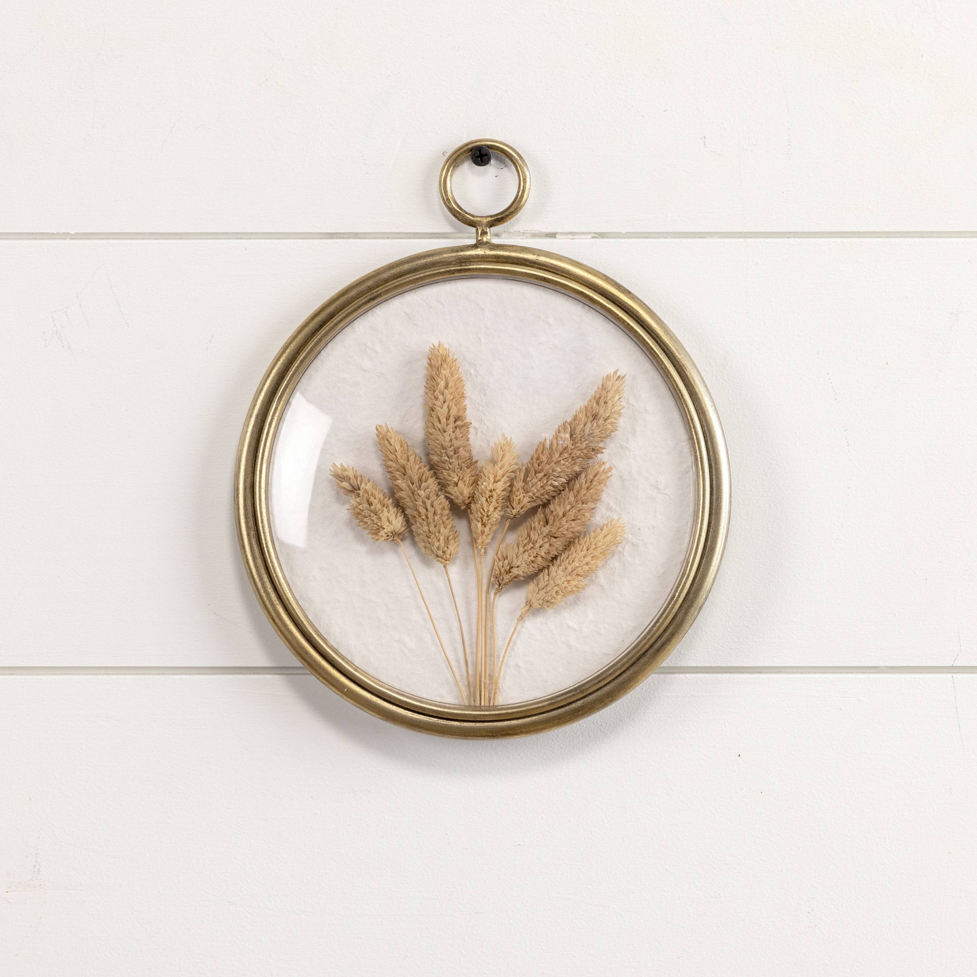DRIED FLORAL IN ROUND GOLD FRAME