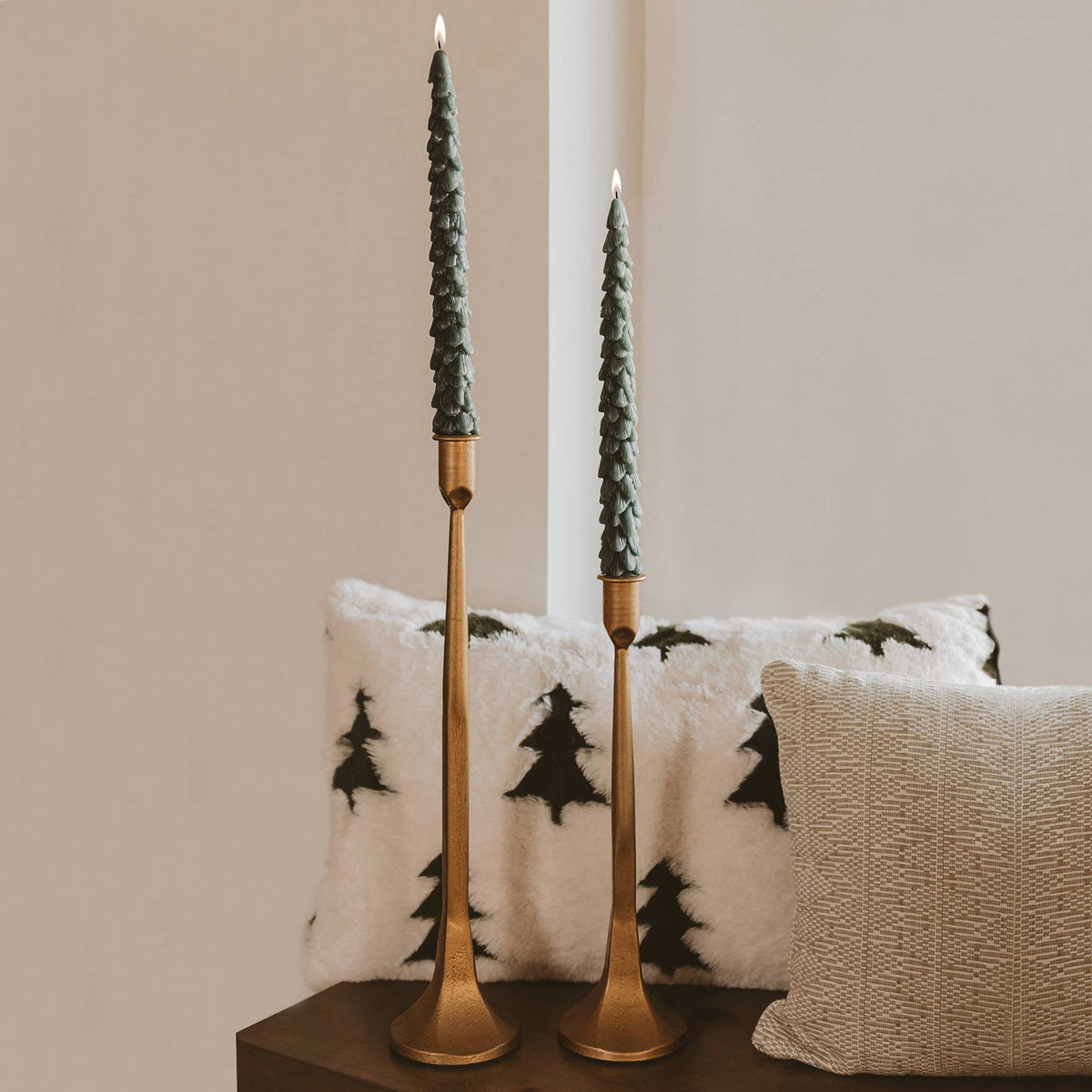Green Tree Taper Candles, Set of 2